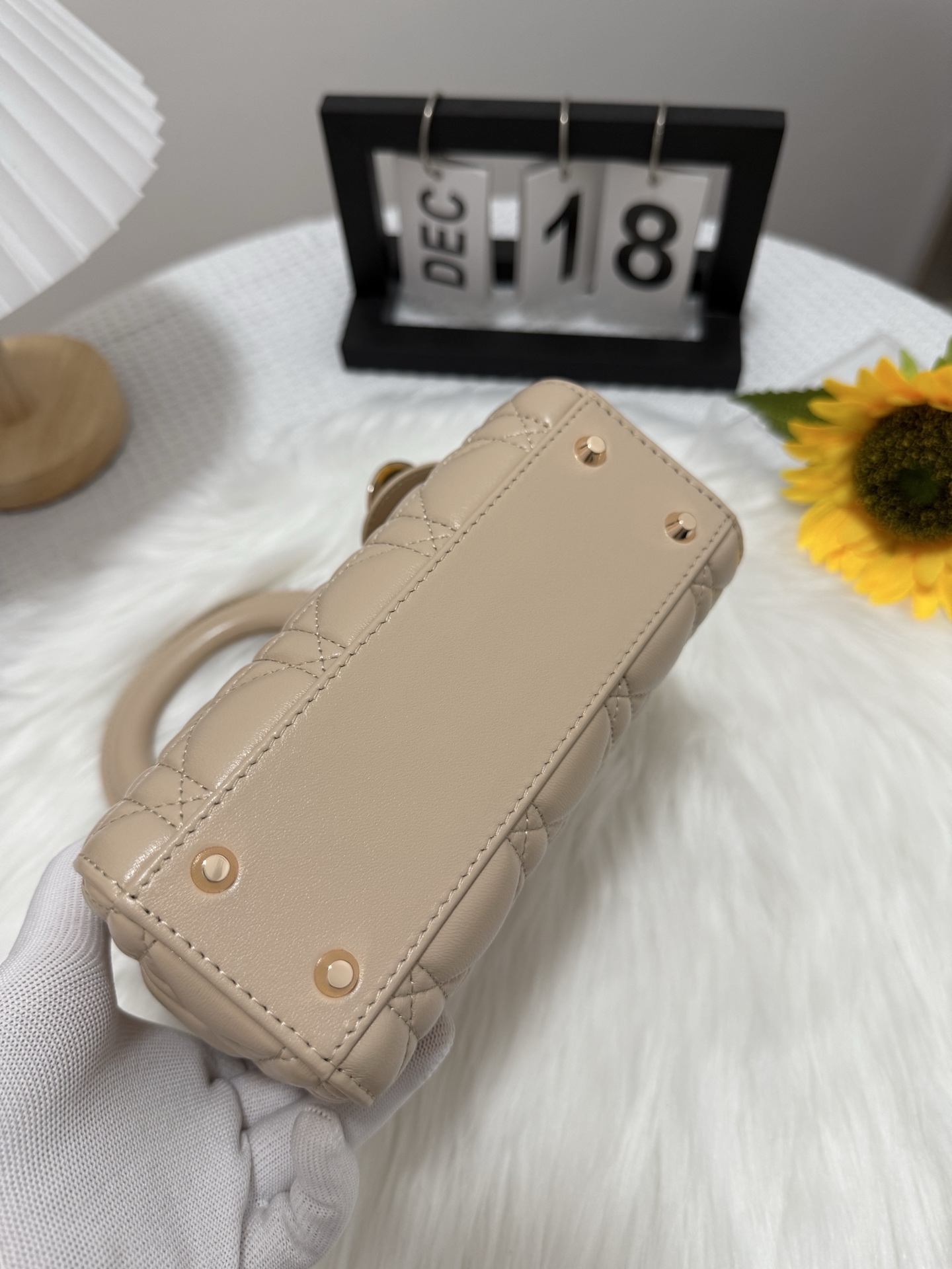 Dior Lady Dior Mini Bag Almond Beige Lambskin Cannage Stitching Charm 5 i1747581854628 154 0 3