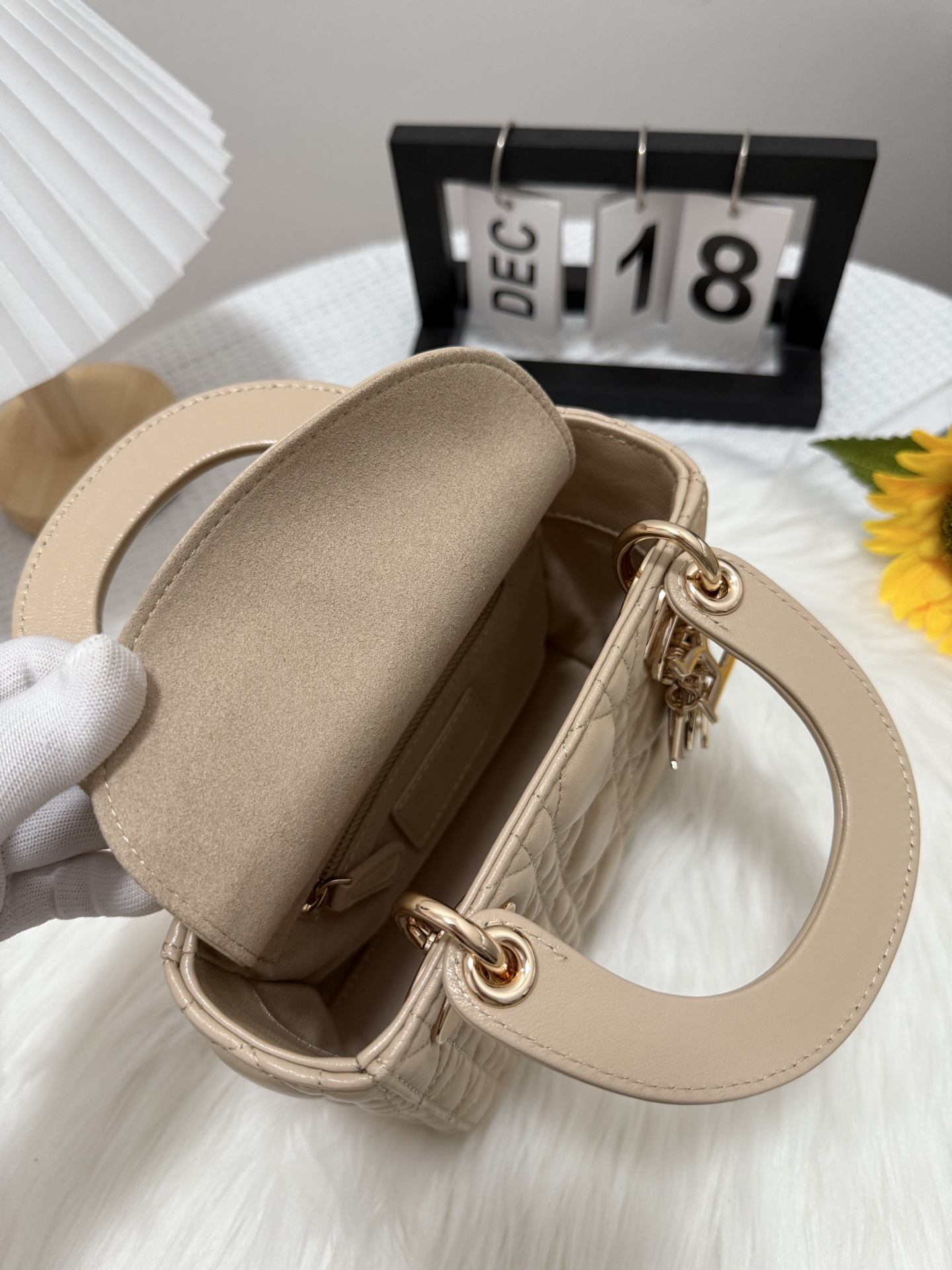 Dior Lady Dior Mini Bag Almond Beige Lambskin Cannage Stitching Charm 7 i1747581854682 9795 0 5