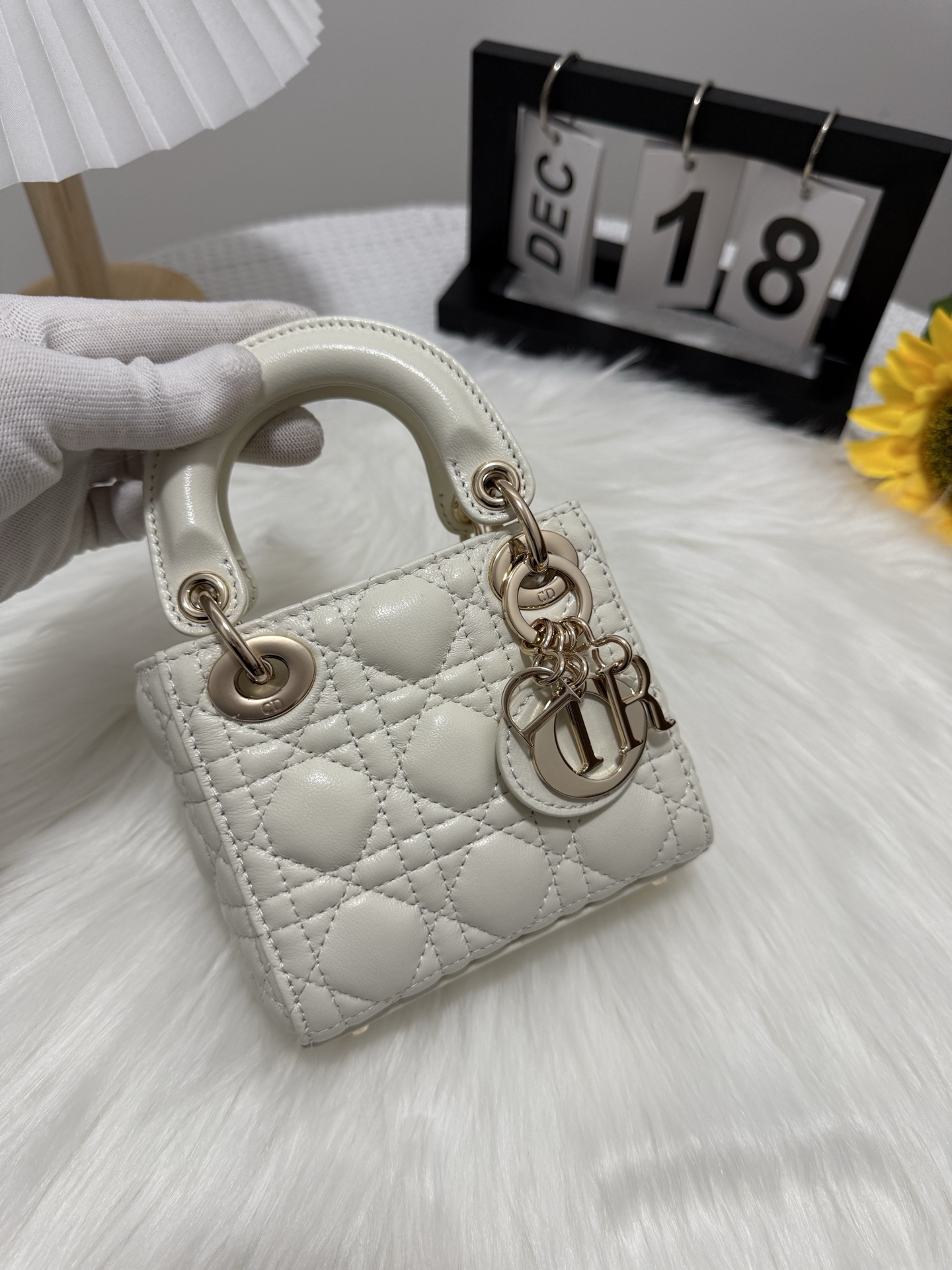 Lady Micro Bag, White Lambskin, Iconic Letter Hardware, Chic & Compact 2 i1747582143728 3936 0 0