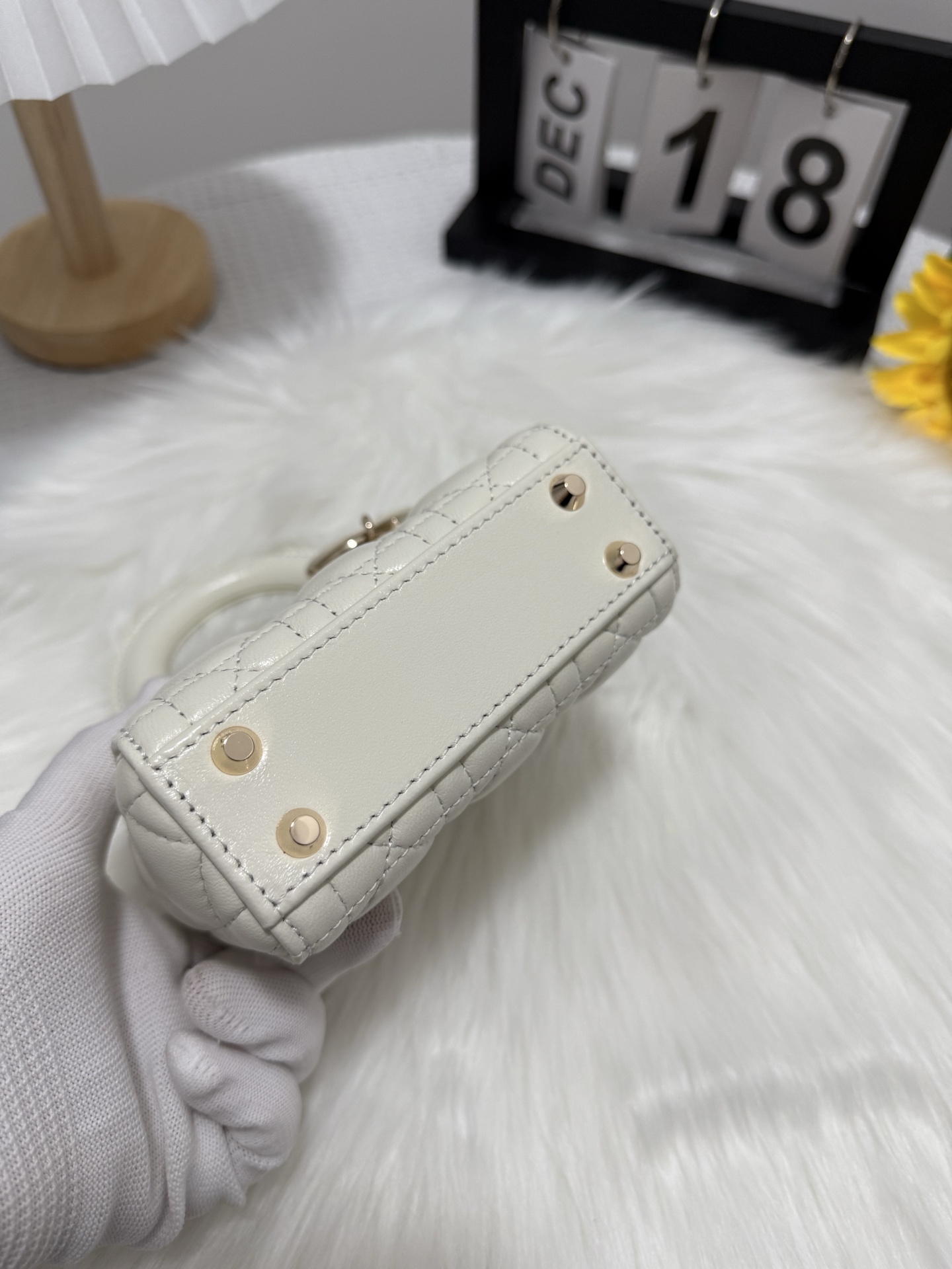 Lady Micro Bag, White Lambskin, Iconic Letter Hardware, Chic & Compact 5 i1747582143746 3656 0 3