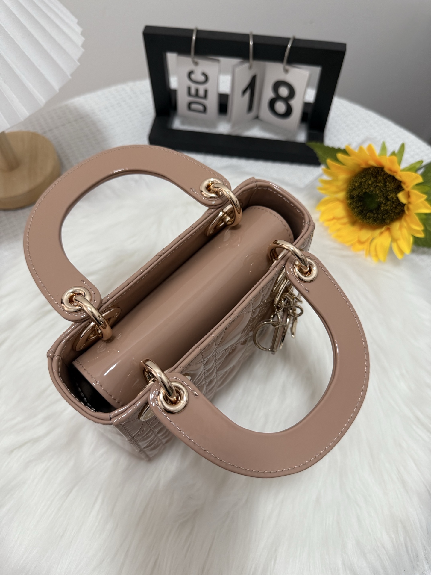 Dior Lady Dior Mini Bag Apricot Patent Leather with Chain Strap 6 i1747582506650 9001 0 4