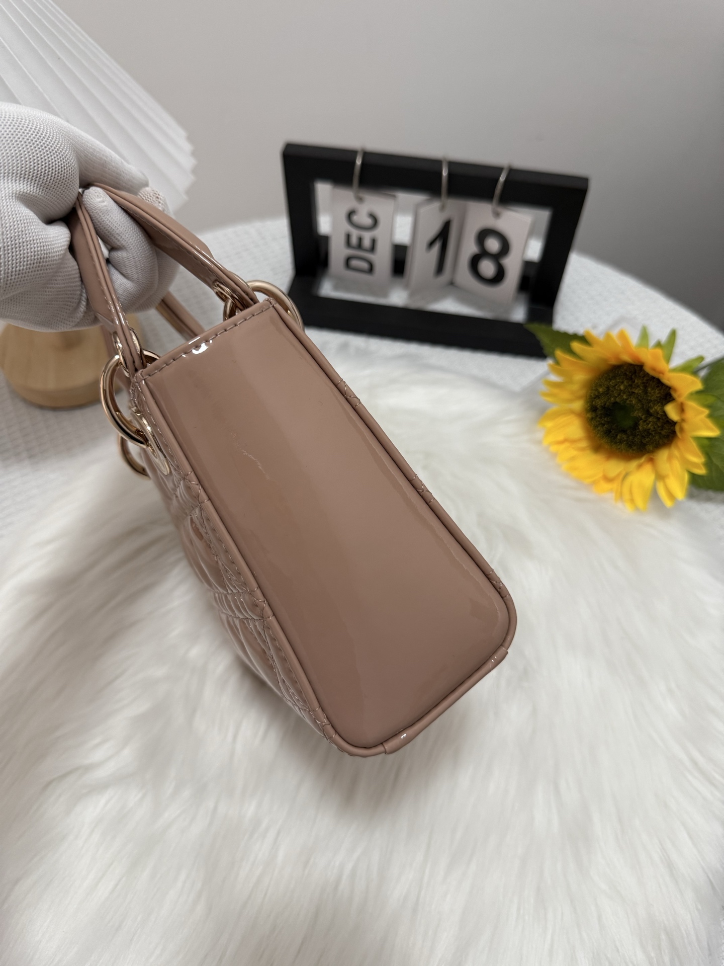Dior Lady Dior Mini Bag Apricot Patent Leather with Chain Strap 3 i1747582507975 397 0 1