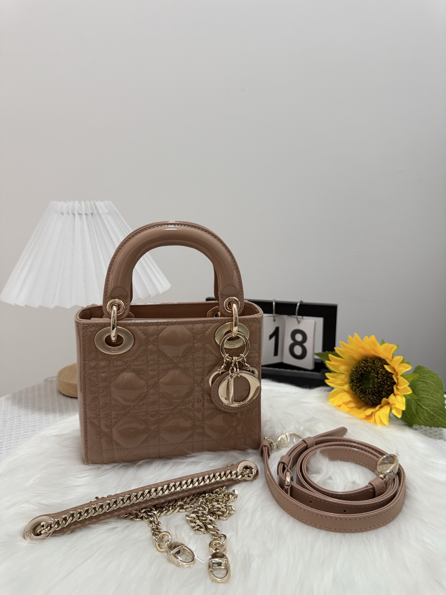 Dior Lady Dior Mini Bag Apricot Patent Leather with Chain Strap 10 i1747582507981 2516 0 8