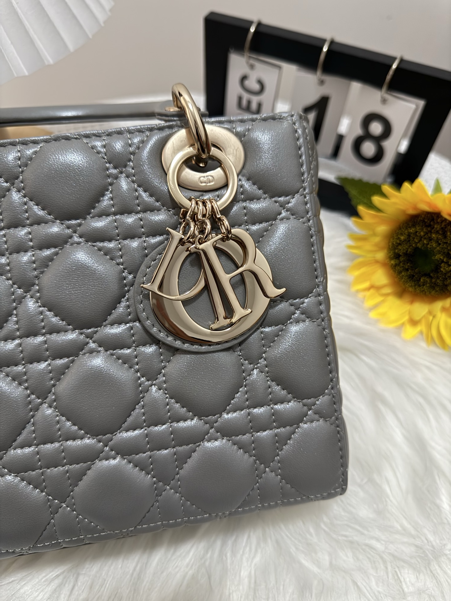 Lady Dior Pearl Grey Lambskin Bag with Cannage Stitching and D.I.O.R. Charm 8 i1747583663064 3418 0 6