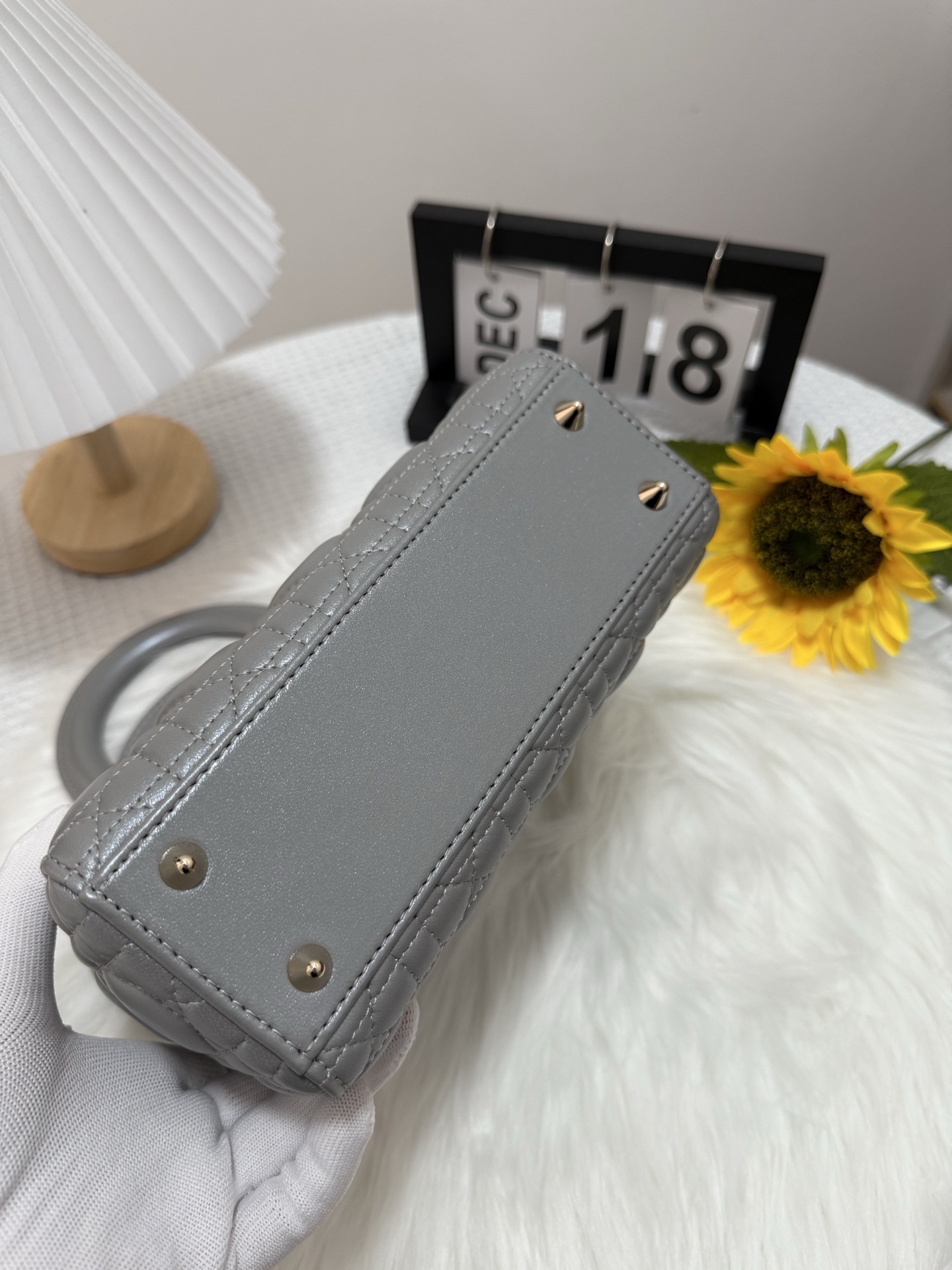 Lady Dior Pearl Grey Lambskin Bag with Cannage Stitching and D.I.O.R. Charm 5 i1747583663120 7531 0 3