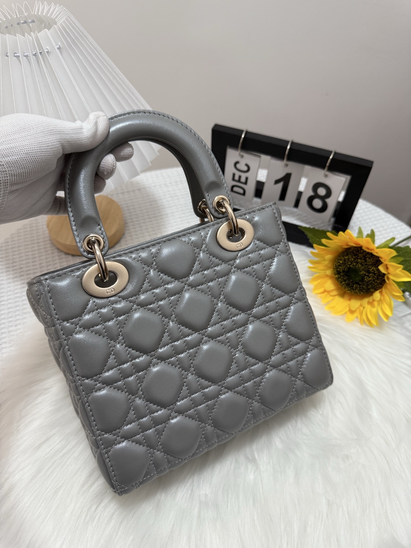 Lady Dior Pearl Grey Lambskin Bag with Cannage Stitching and D.I.O.R. Charm 4 i1747583663132 7259 0 2