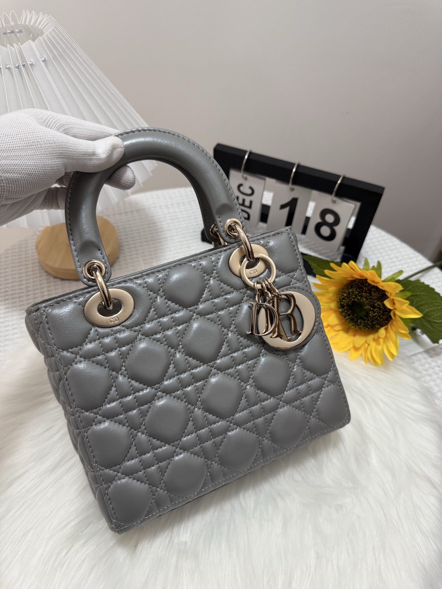Lady Dior Pearl Grey Lambskin Bag with Cannage Stitching and D.I.O.R. Charm 2 i1747583663137 4183 0 0