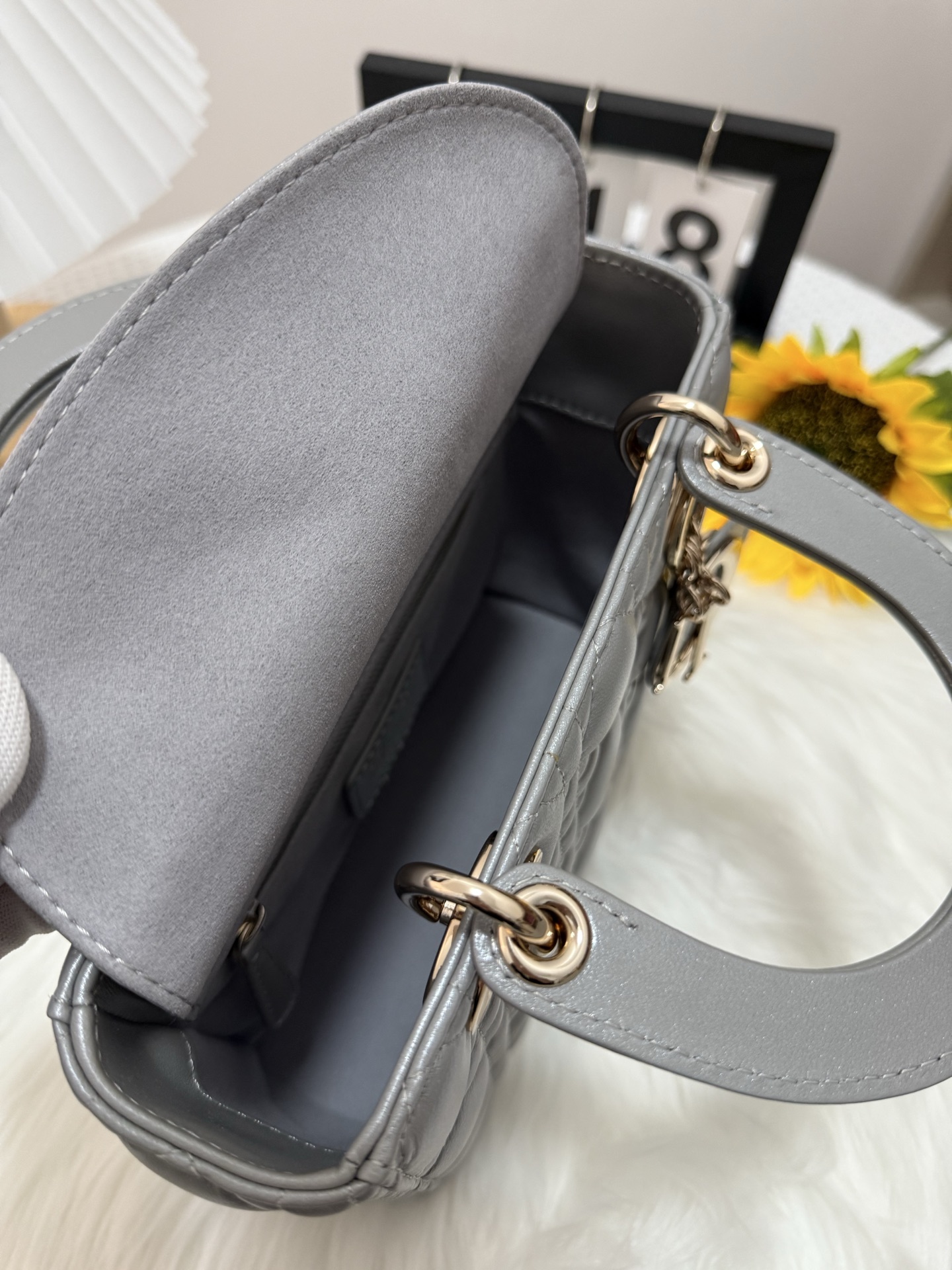 Lady Dior Pearl Grey Lambskin Bag with Cannage Stitching and D.I.O.R. Charm 7 i1747583664436 4602 0 5