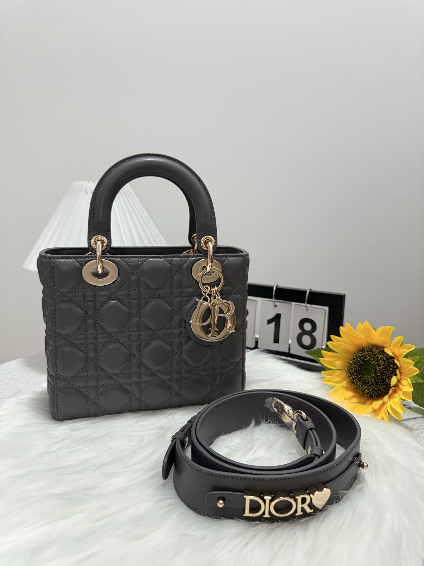 Lady Dior Gray Leather Handbag Iconic Design, Compact Size 20 x 17 x 8 cm 9 i1747583784718 8267 0 8