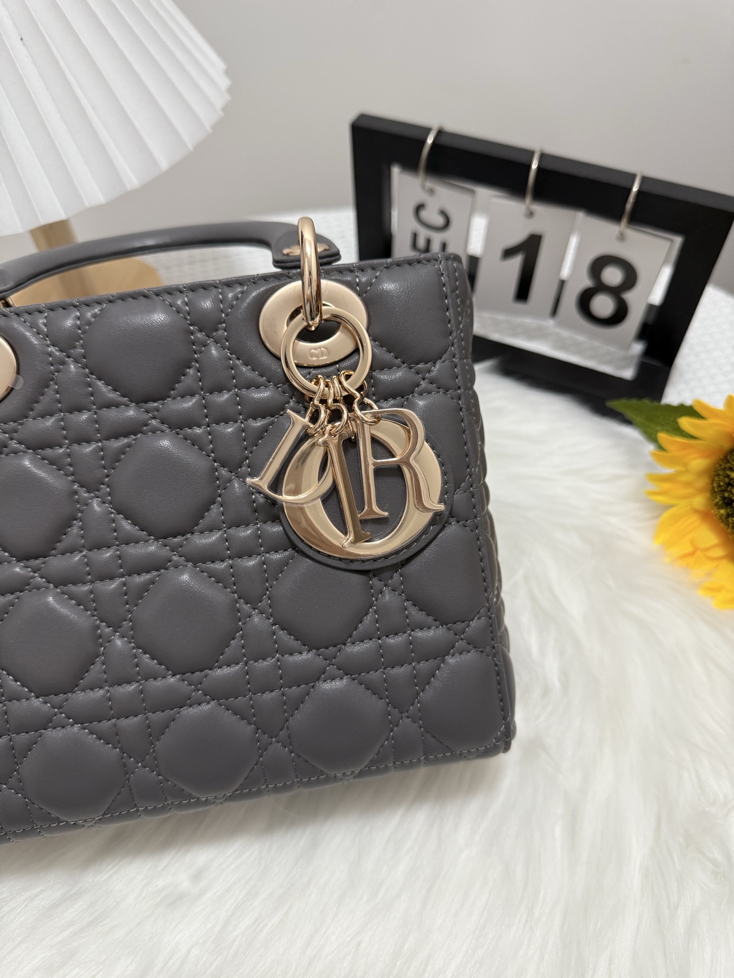 Lady Dior Gray Leather Handbag Iconic Design, Compact Size 20 x 17 x 8 cm 7 i1747583784718 9094 0 6
