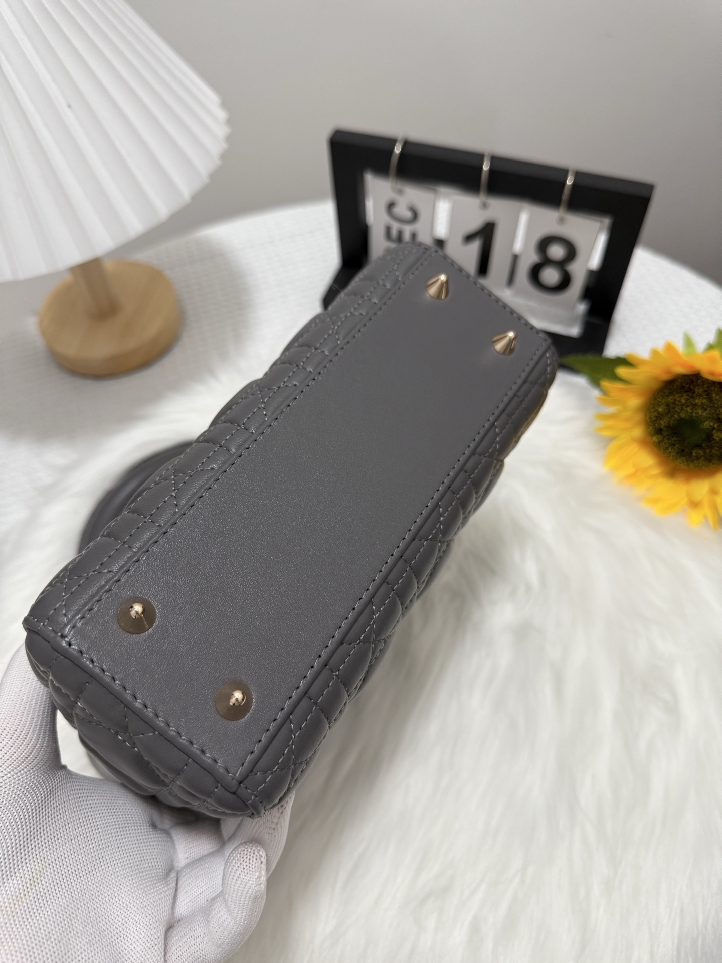 Lady Dior Gray Leather Handbag Iconic Design, Compact Size 20 x 17 x 8 cm 4 i1747583785511 179 0 3