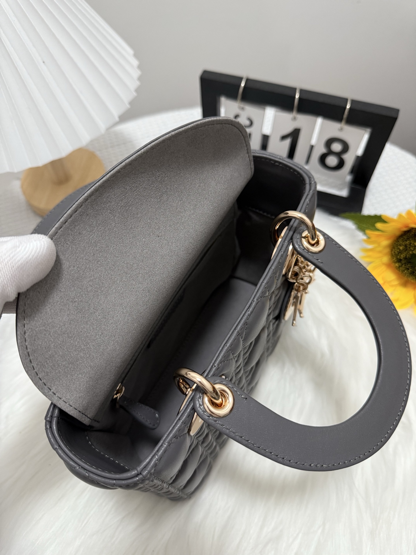 Lady Dior Gray Leather Handbag Iconic Design, Compact Size 20 x 17 x 8 cm 6 i1747583785567 5705 0 5