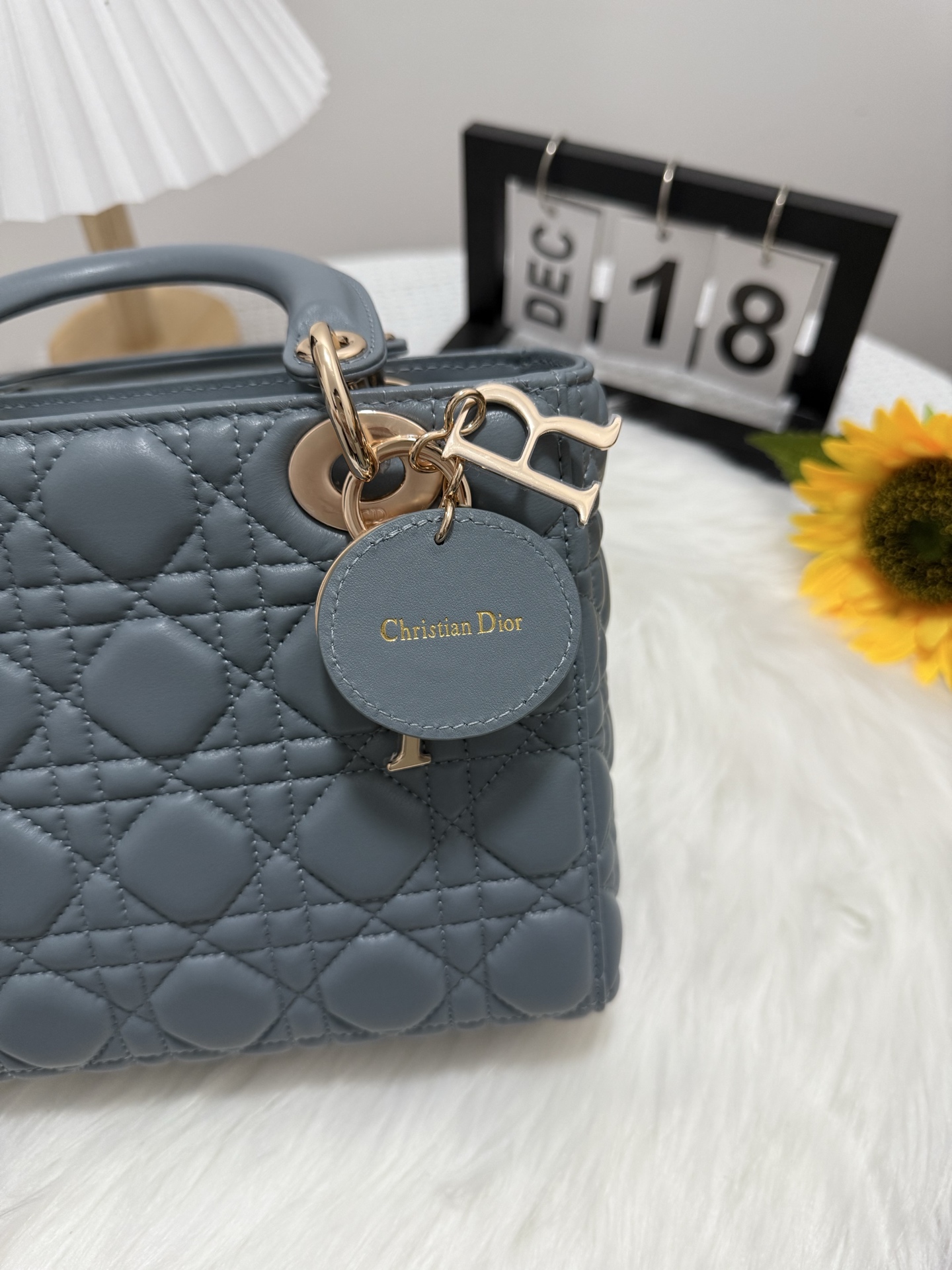 Lady Dior Bag, Four-compartment Lambskin Handbag, Fog Blue, 20 x 17 x 8 cm 8 i1747583814523 617 0 7