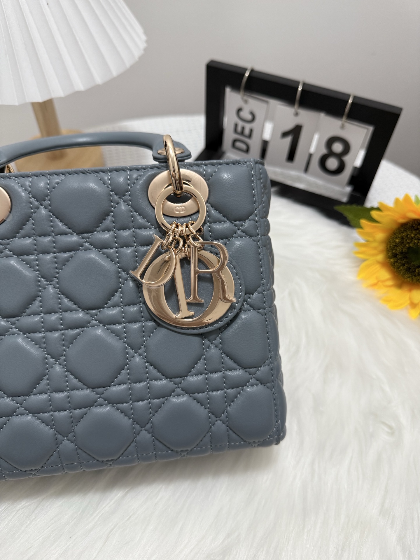 Lady Dior Bag, Four-compartment Lambskin Handbag, Fog Blue, 20 x 17 x 8 cm 7 i1747583814606 9653 0 6