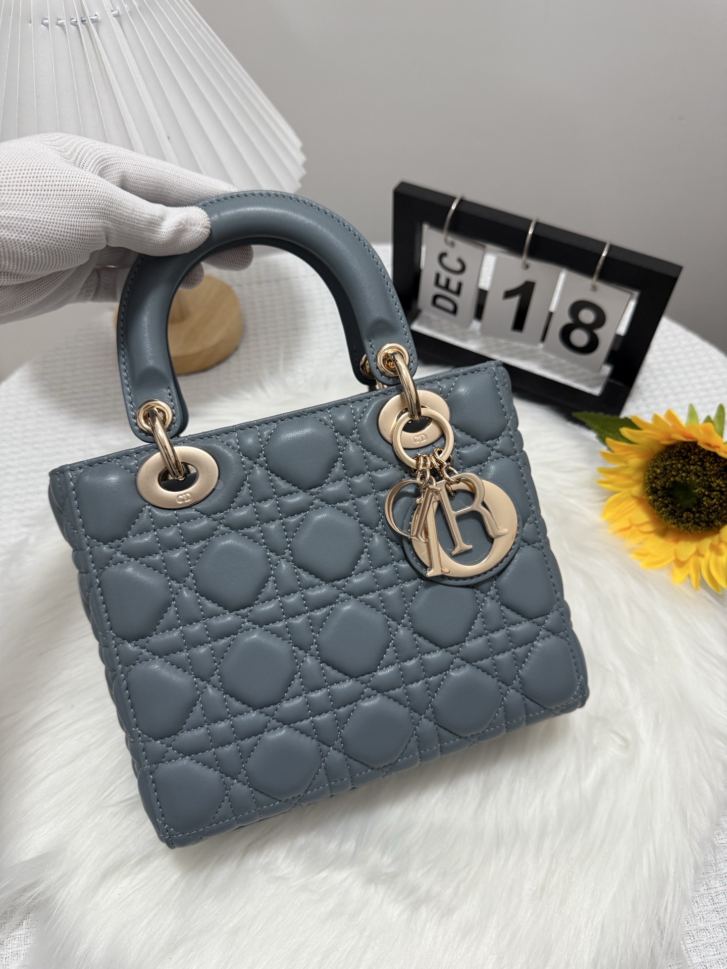 Lady Dior Bag, Four-compartment Lambskin Handbag, Fog Blue, 20 x 17 x 8 cm 1 i1747583814632 4193 0 0