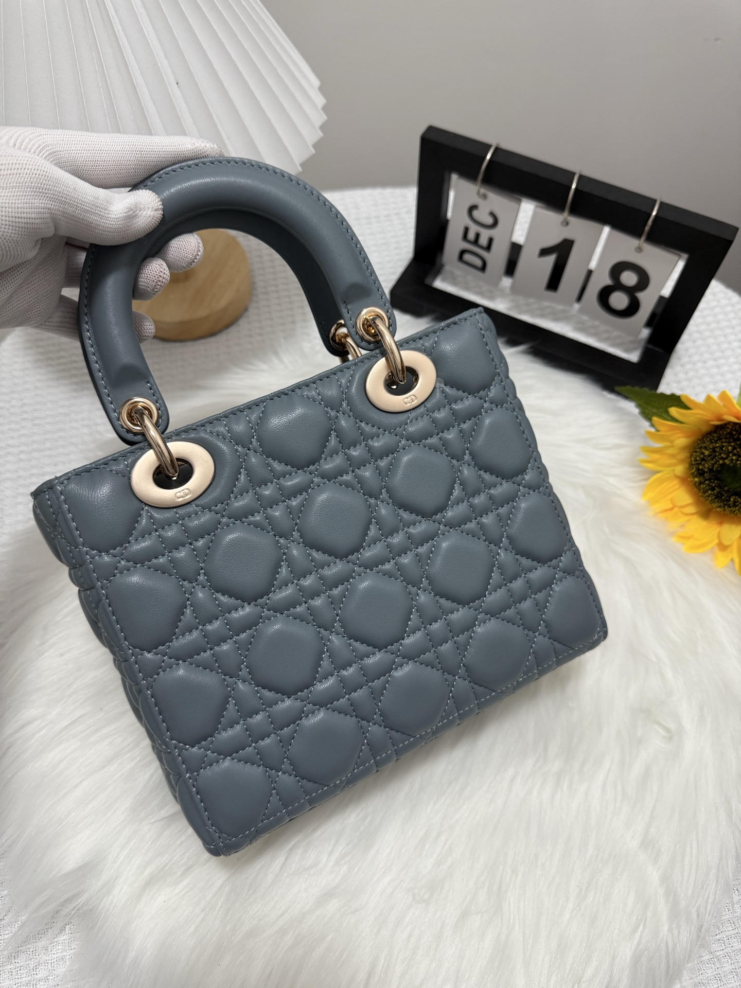 Lady Dior Bag, Four-compartment Lambskin Handbag, Fog Blue, 20 x 17 x 8 cm 3 i1747583815450 809 0 2
