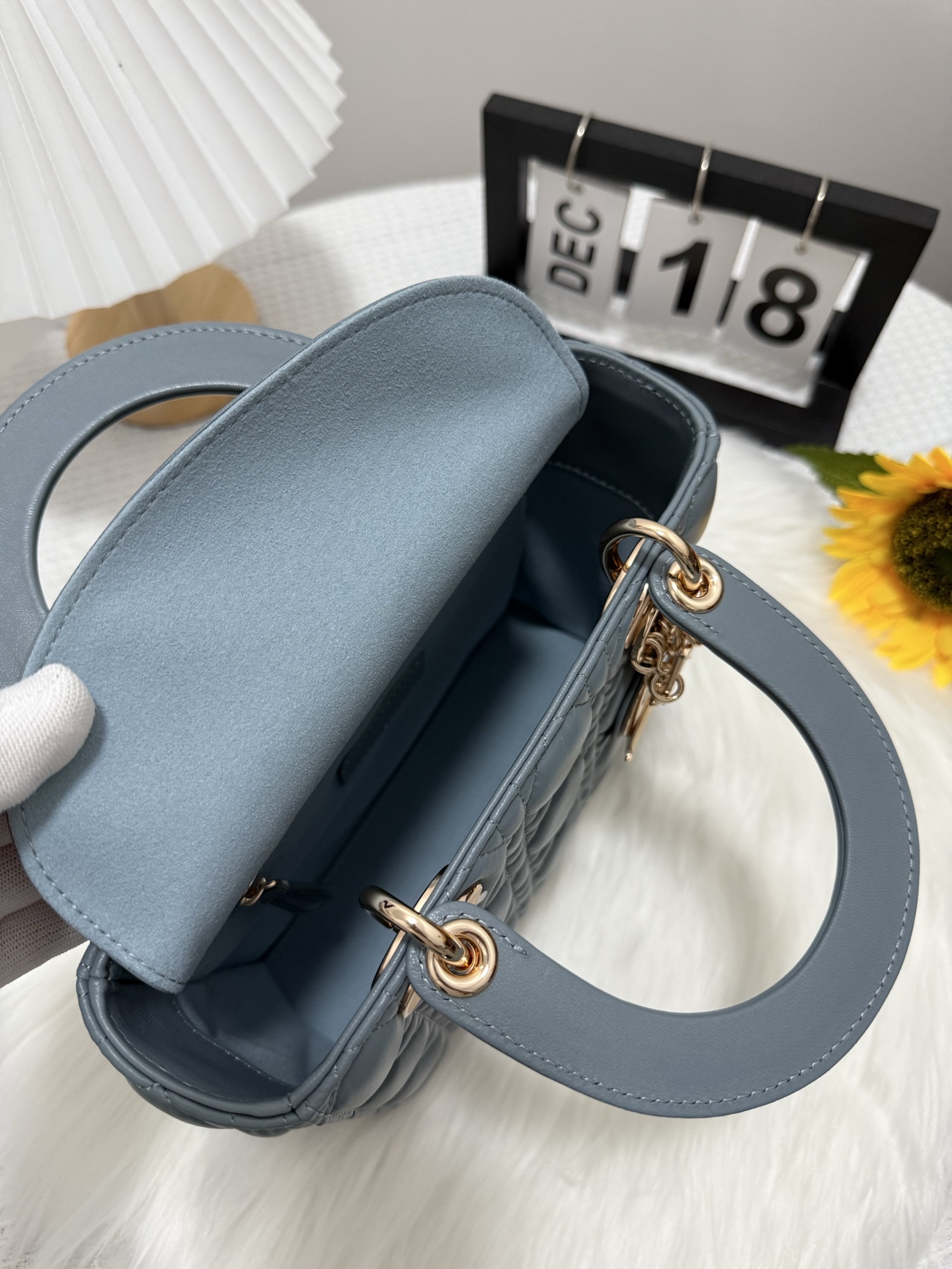 Lady Dior Bag, Four-compartment Lambskin Handbag, Fog Blue, 20 x 17 x 8 cm 6 i1747583815505 299 0 5