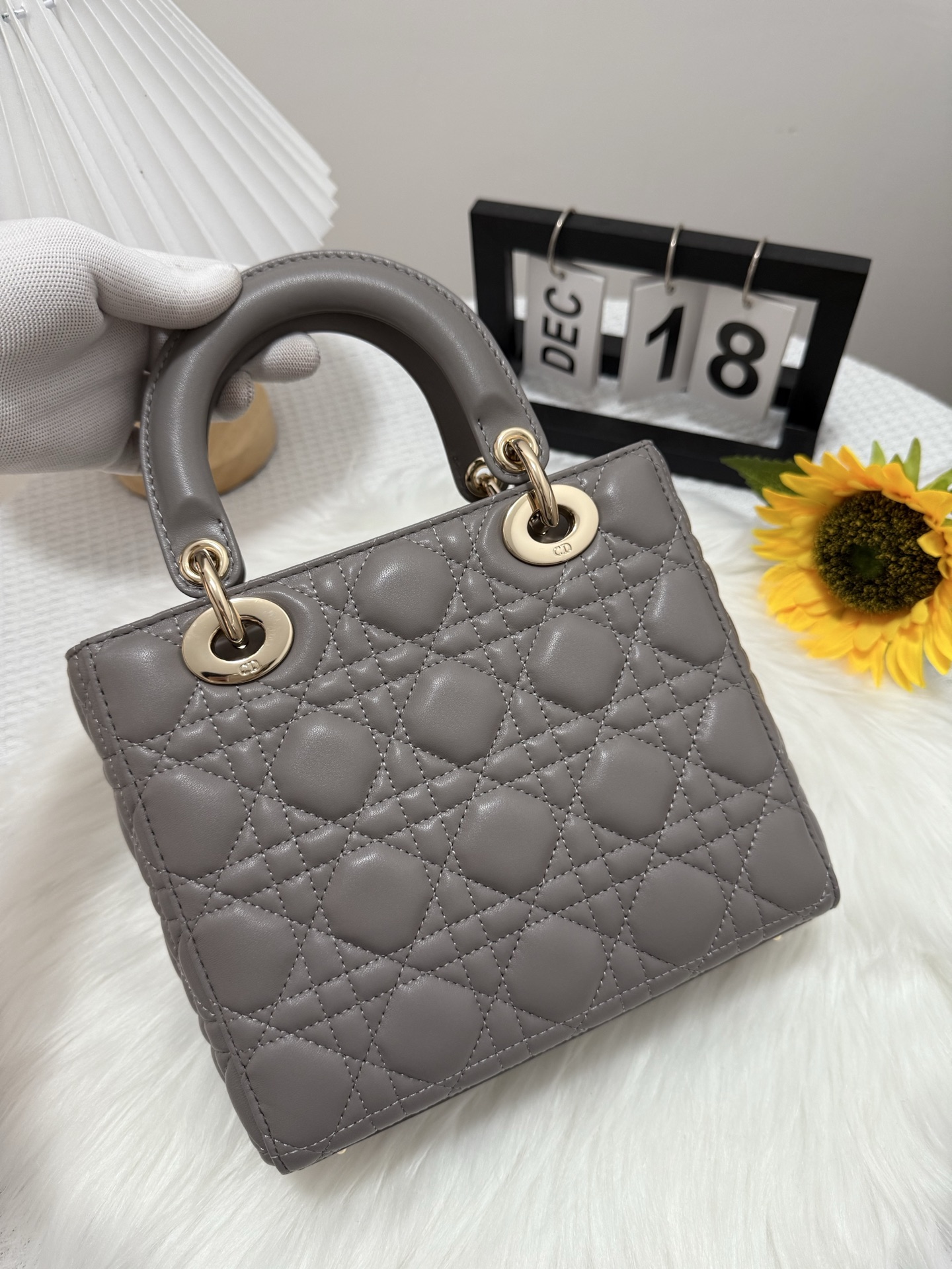 Lady Dior Gray Lambskin Handbag, 20 x 17 x 8 cm, Iconic Design 4 i1747583950397 9724 0 2