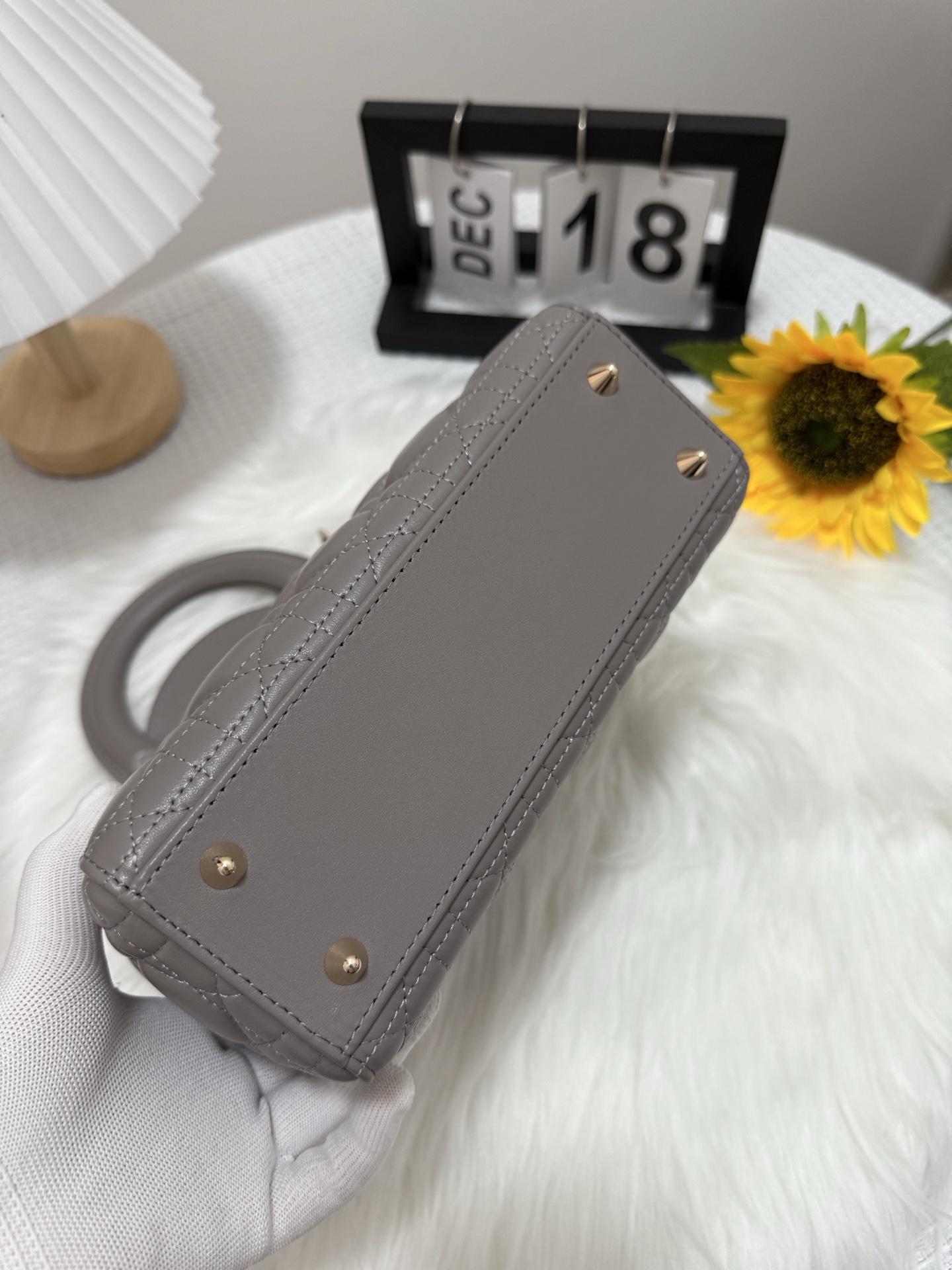 Lady Dior Gray Lambskin Handbag, 20 x 17 x 8 cm, Iconic Design 5 i1747583951175 9413 0 3