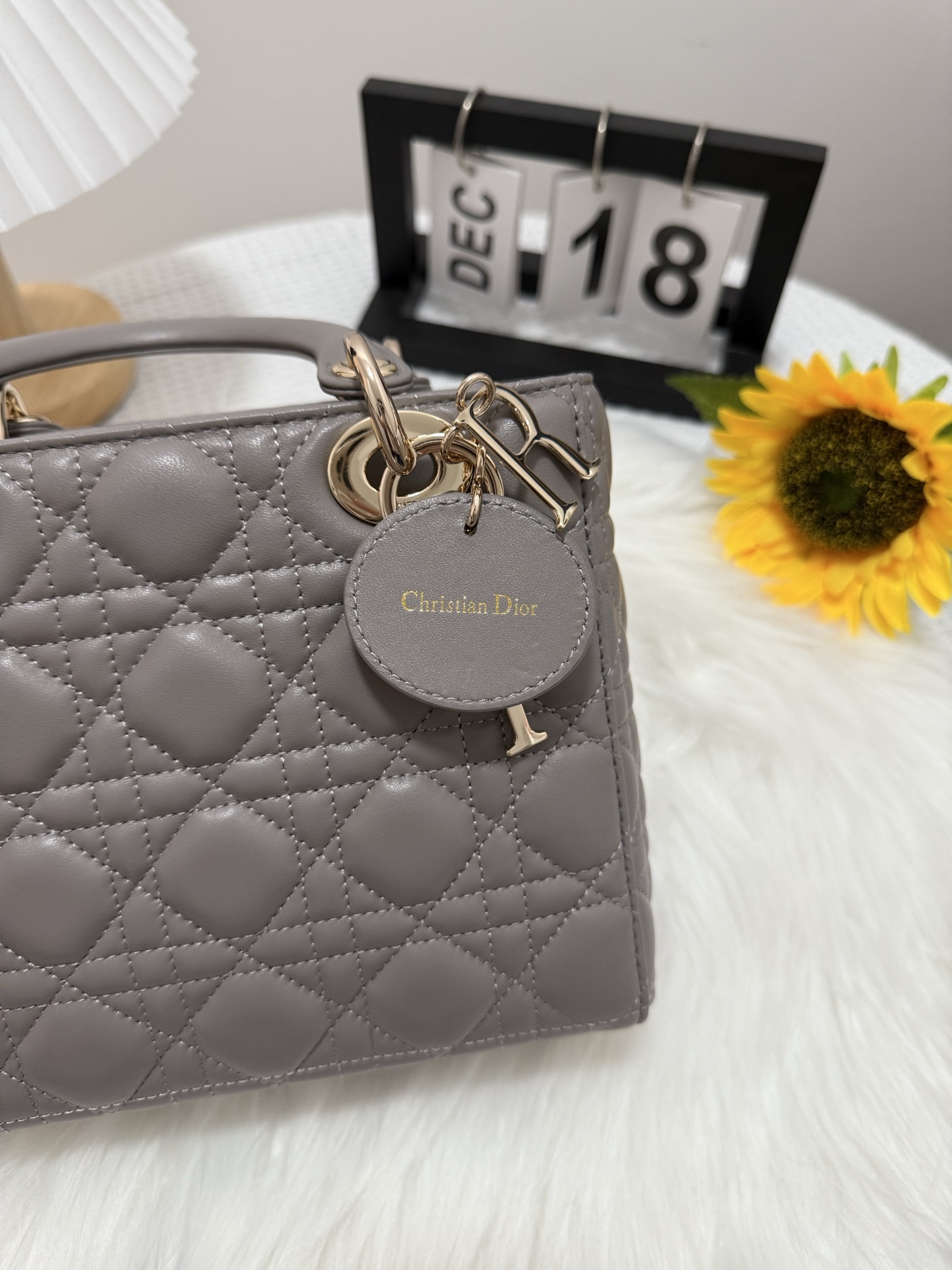 Lady Dior Gray Lambskin Handbag, 20 x 17 x 8 cm, Iconic Design 9 i1747583951178 3629 0 7