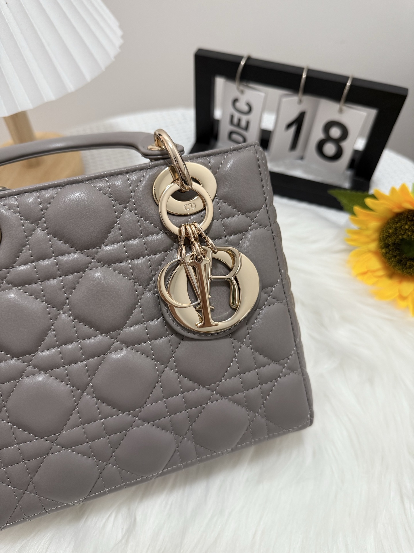 Lady Dior Gray Lambskin Handbag, 20 x 17 x 8 cm, Iconic Design 8 i1747583951262 2805 0 6