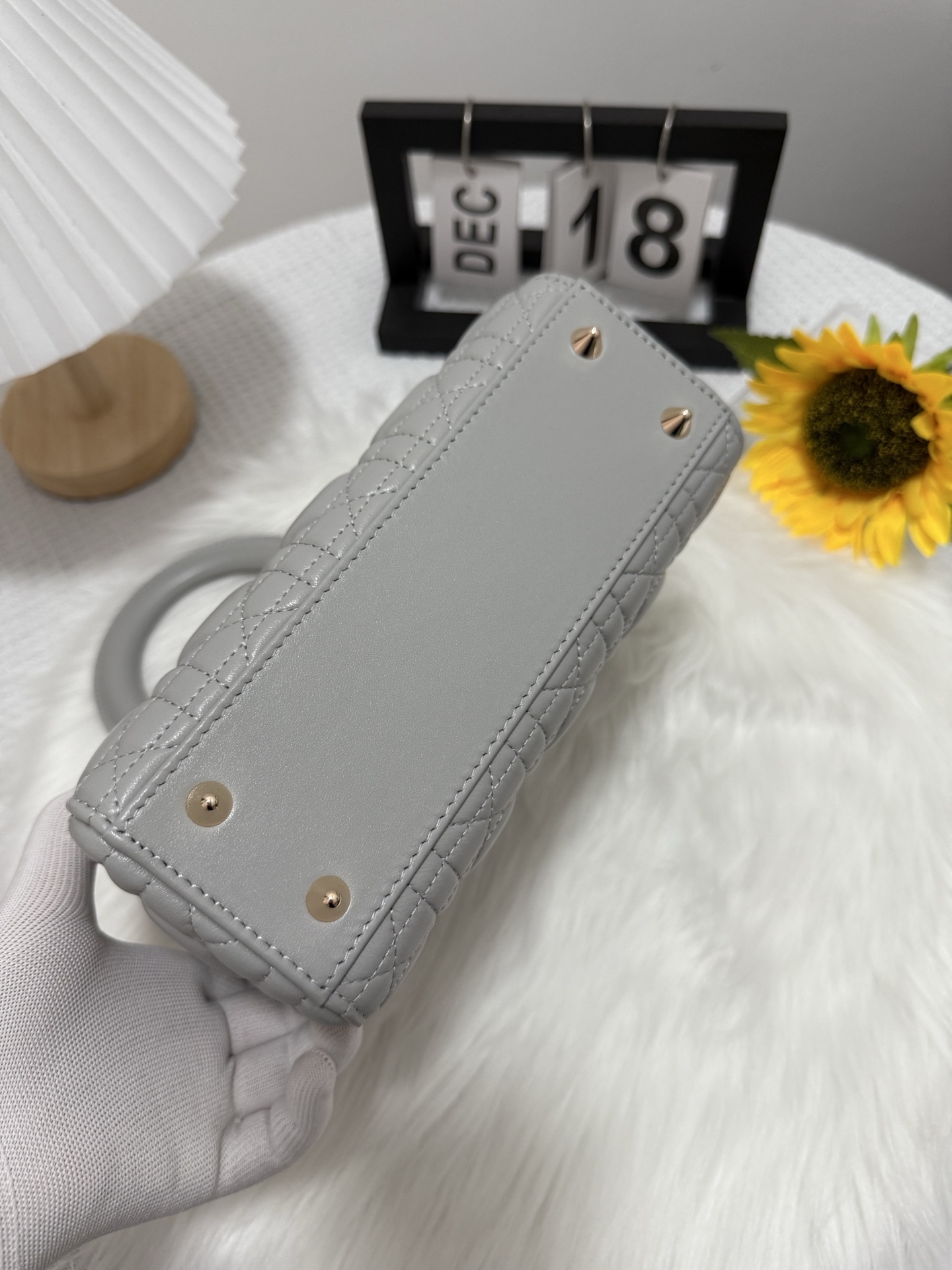 Lady Dior Bag, Cloud Gray Lambskin, Gold Finish D.I.O.R. Charm, 20 x 17 x 8 cm 5 i1747584013486 8976 0 3