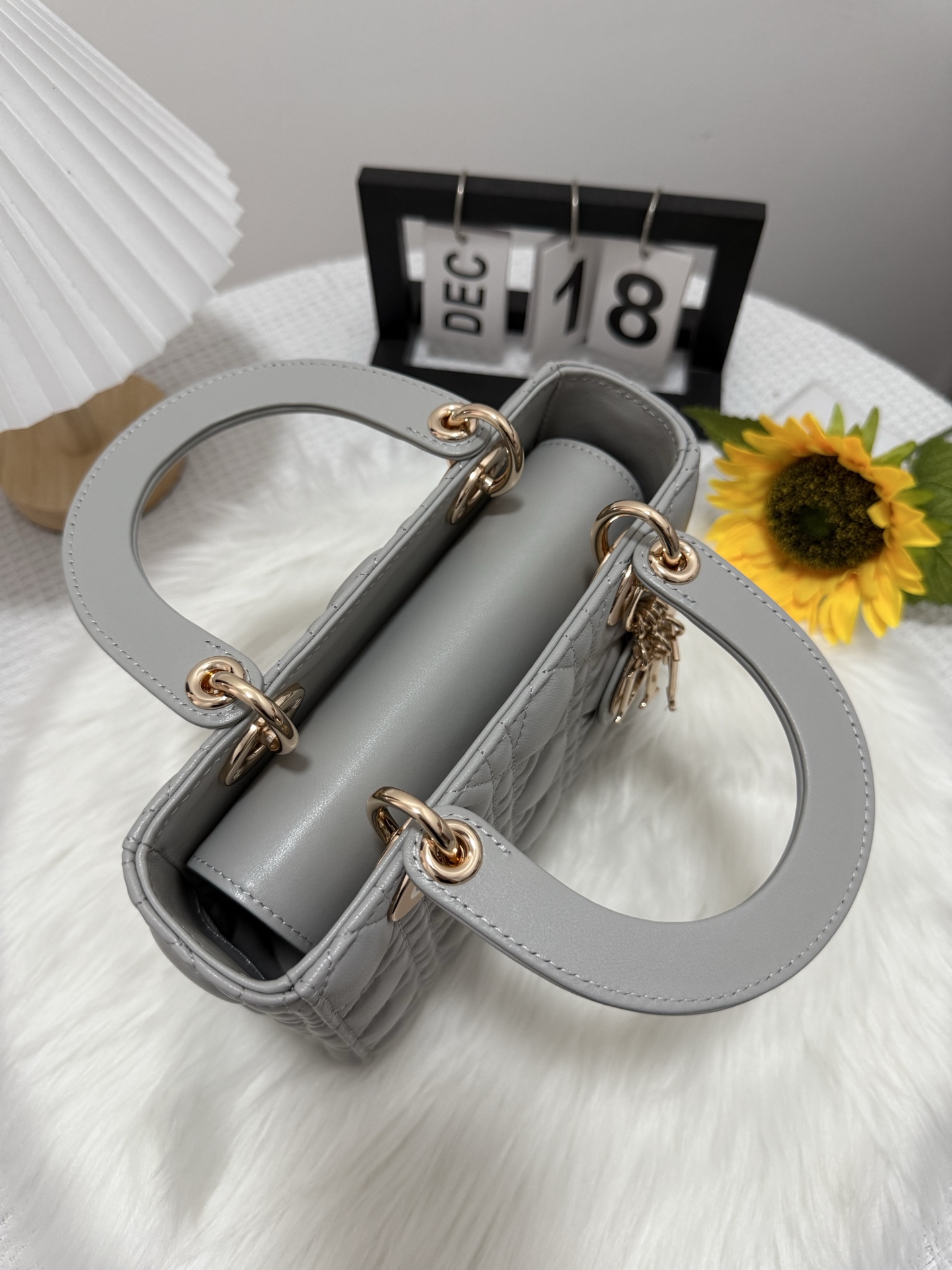 Lady Dior Bag, Cloud Gray Lambskin, Gold Finish D.I.O.R. Charm, 20 x 17 x 8 cm 6 i1747584013582 1701 0 4
