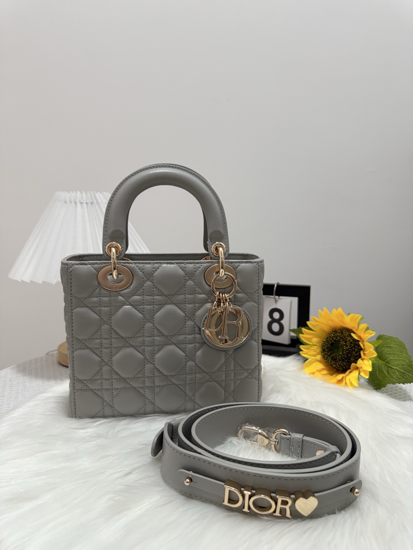 Lady Dior Bag, Cloud Gray Lambskin, Gold Finish D.I.O.R. Charm, 20 x 17 x 8 cm 10 i1747584013582 8052 0 8