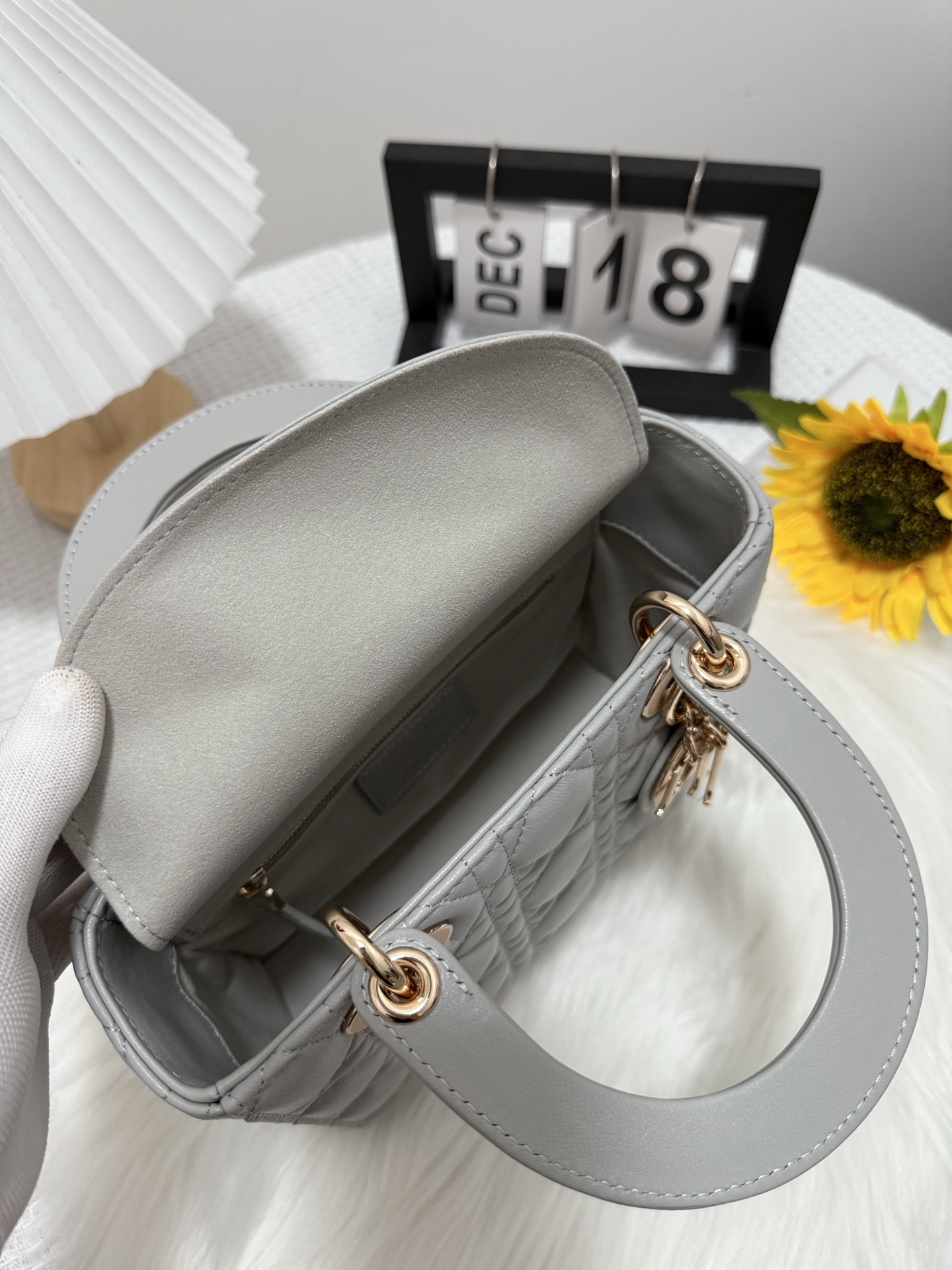 Lady Dior Bag, Cloud Gray Lambskin, Gold Finish D.I.O.R. Charm, 20 x 17 x 8 cm 7 i1747584013627 5520 0 5