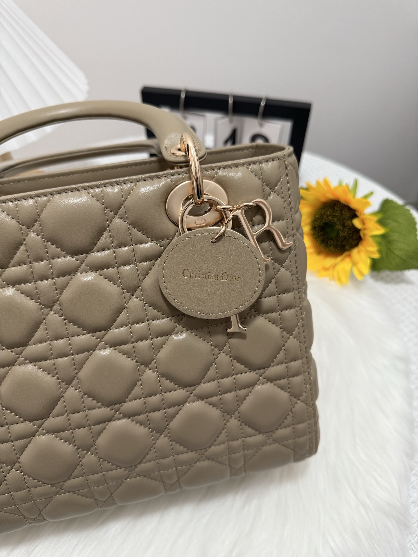 Dior Lady Bag, Five Grid Design, Flap Closure, Milk Tea Color, 24cm 8 i1747585912857 7005 0 7