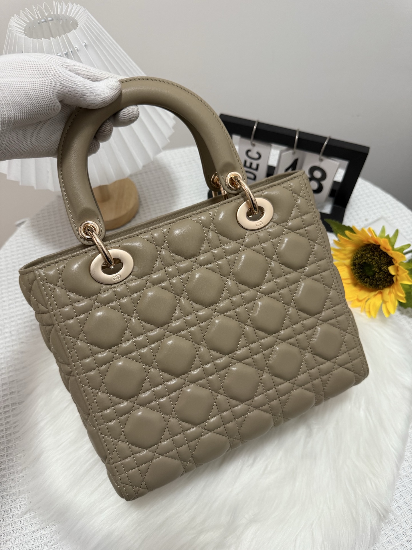 Dior Lady Bag, Five Grid Design, Flap Closure, Milk Tea Color, 24cm 3 i1747585912867 3343 0 2