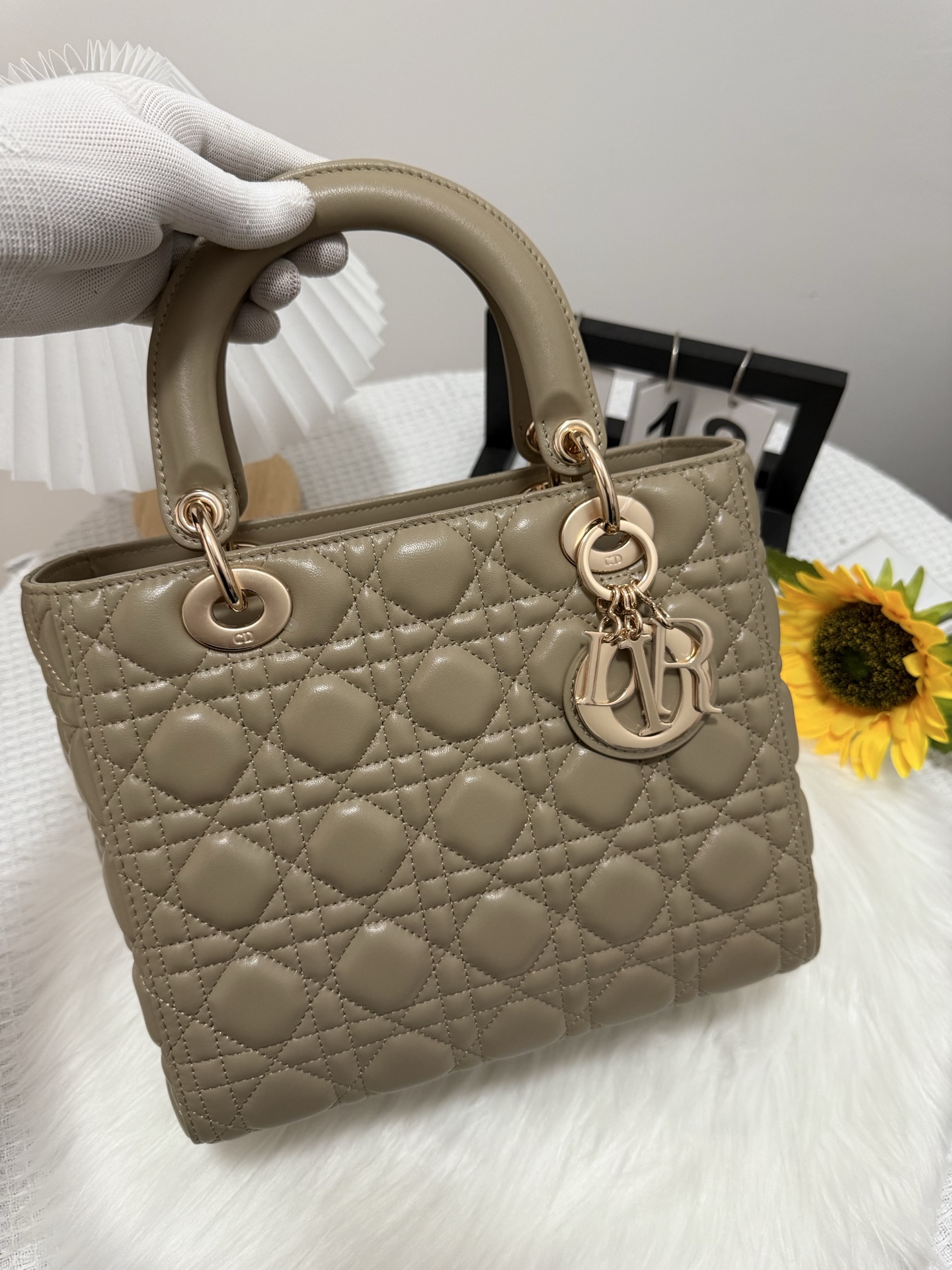 Dior Lady Bag, Five Grid Design, Flap Closure, Milk Tea Color, 24cm 1 i1747585912983 7797 0 0