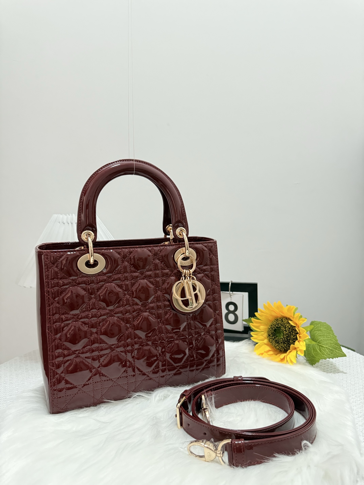 Dior Lady Dior Five-Gusset Burgundy Patent Leather Flap Bag, 24cm 9 i1747586224054 3947 0 8