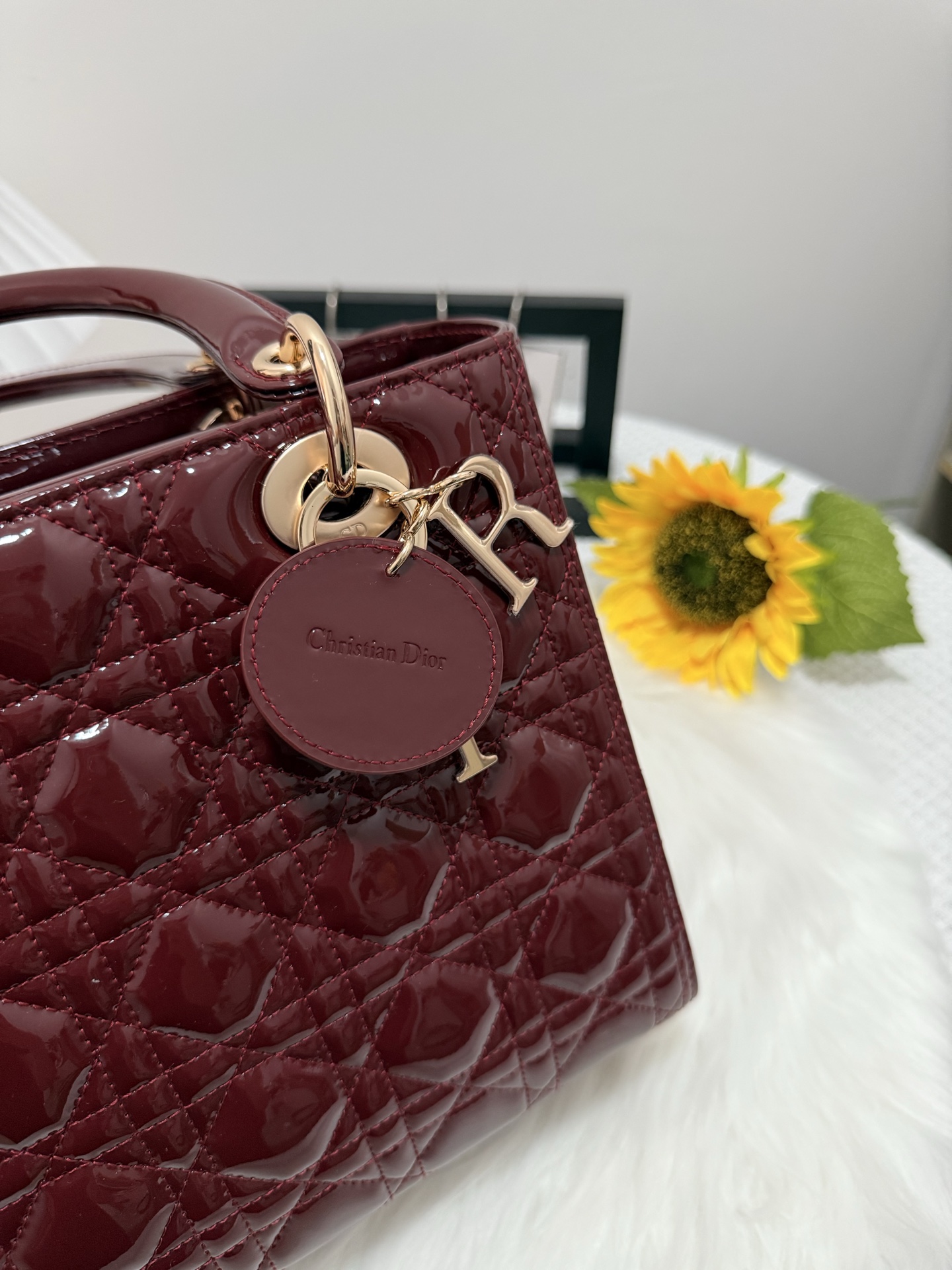 Dior Lady Dior Five-Gusset Burgundy Patent Leather Flap Bag, 24cm 8 i1747586224075 4307 0 7