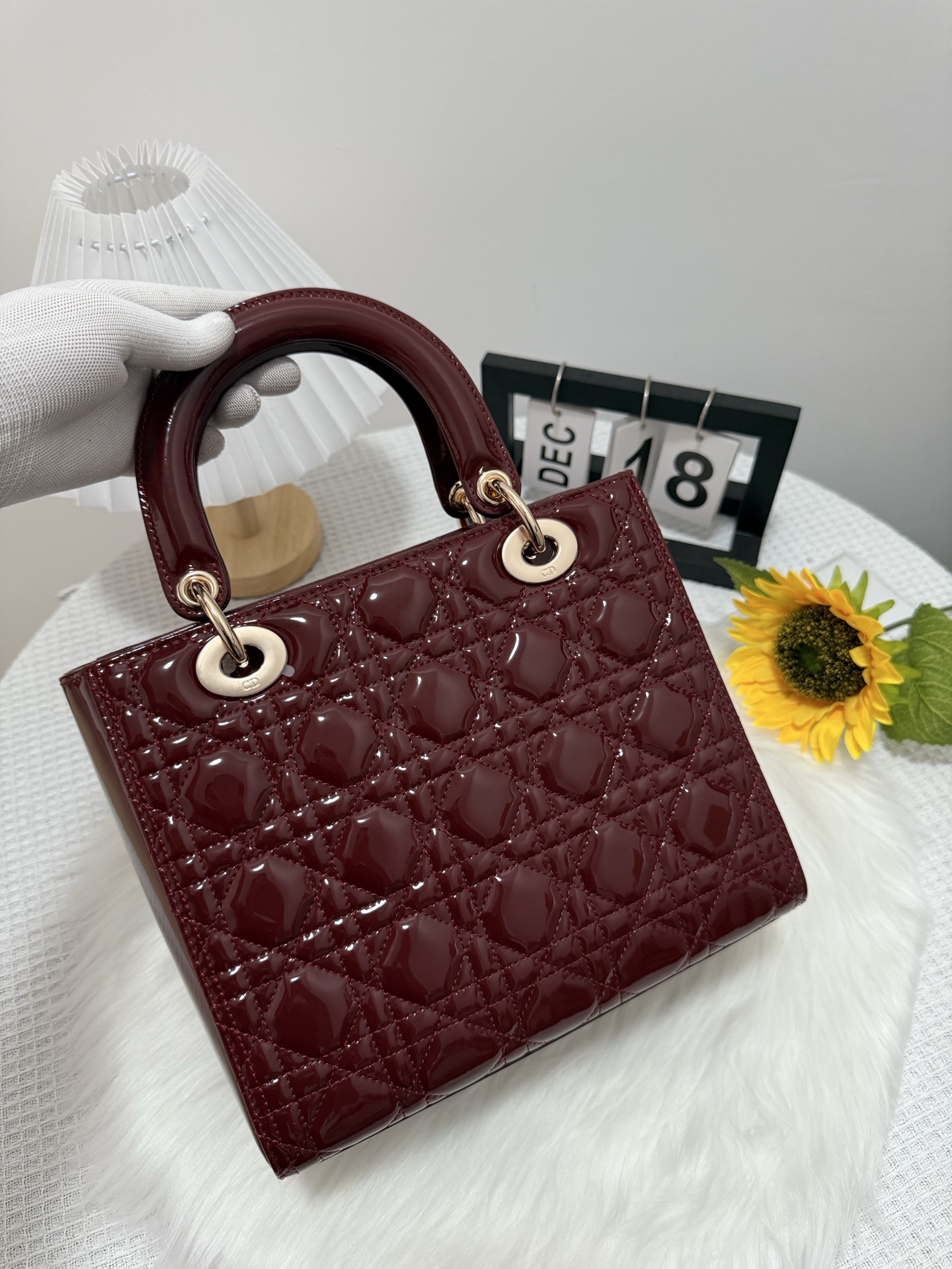 Dior Lady Dior Five-Gusset Burgundy Patent Leather Flap Bag, 24cm 3 i1747586224083 575 0 2