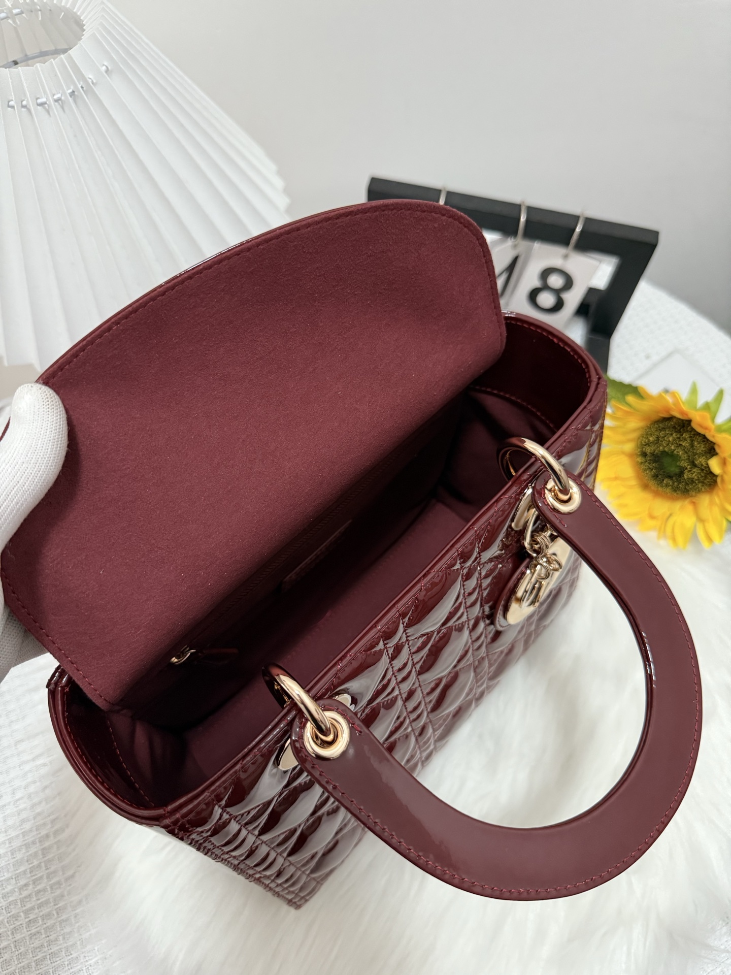 Dior Lady Dior Five-Gusset Burgundy Patent Leather Flap Bag, 24cm 6 i1747586224083 8567 0 5