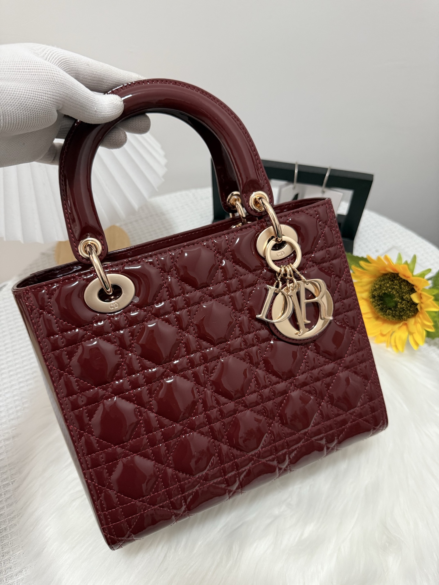 Dior Lady Dior Five-Gusset Burgundy Patent Leather Flap Bag, 24cm 1 i1747586224174 3278 0 0