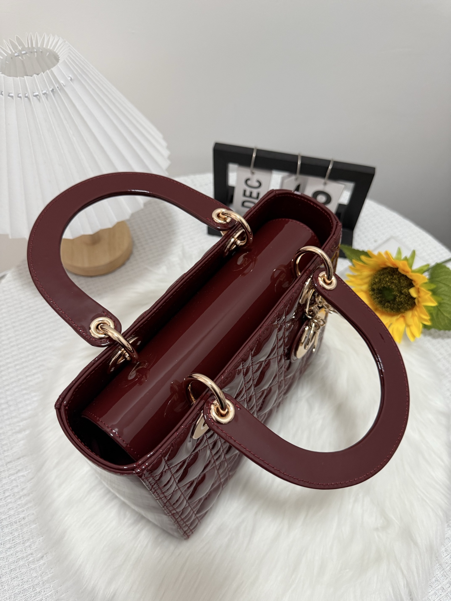 Dior Lady Dior Five-Gusset Burgundy Patent Leather Flap Bag, 24cm 5 i1747586225228 6825 0 4