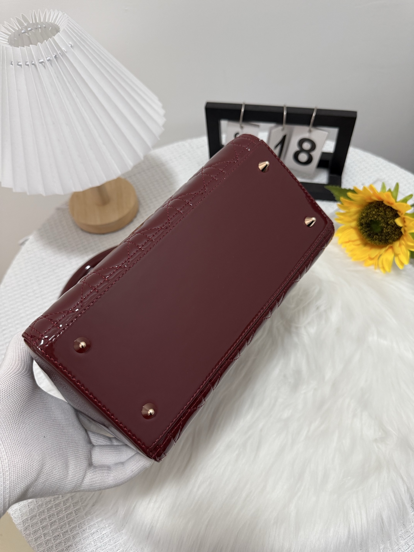 Dior Lady Dior Five-Gusset Burgundy Patent Leather Flap Bag, 24cm 4 i1747586225262 9066 0 3