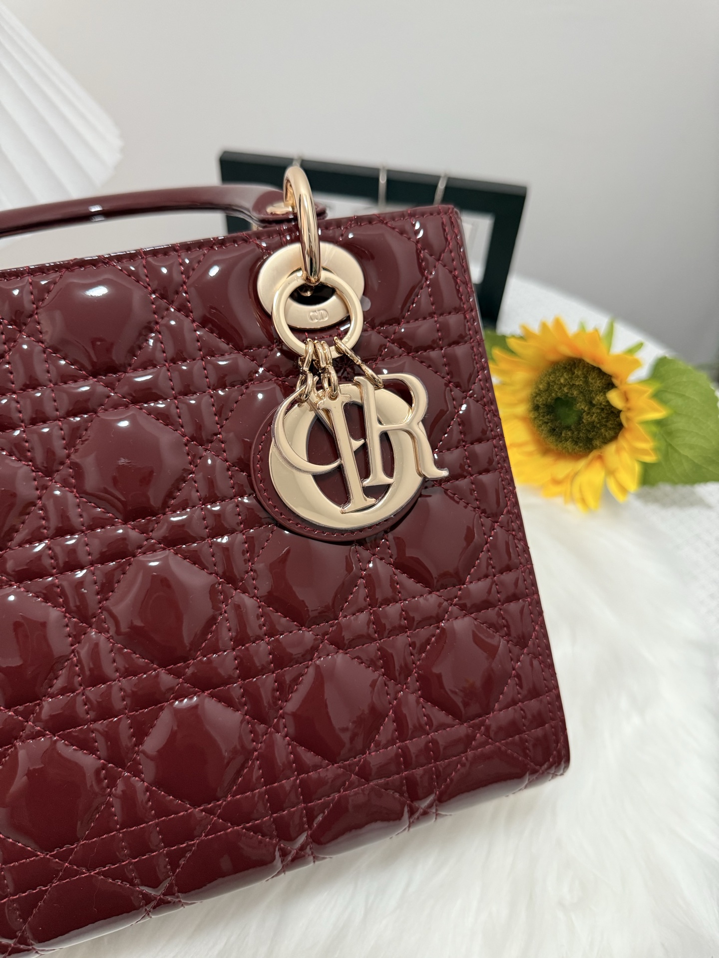 Dior Lady Dior Five-Gusset Burgundy Patent Leather Flap Bag, 24cm 7 i1747586225374 8322 0 6