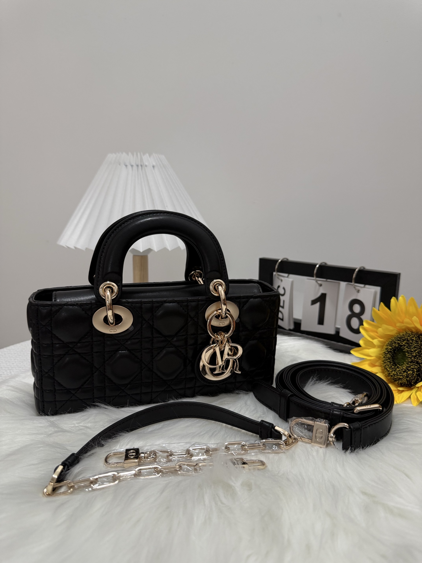 D-Joy Small Black Lambskin Bag with Two Straps, 22*6*12cm 10 i1747588074909 8938 0 8