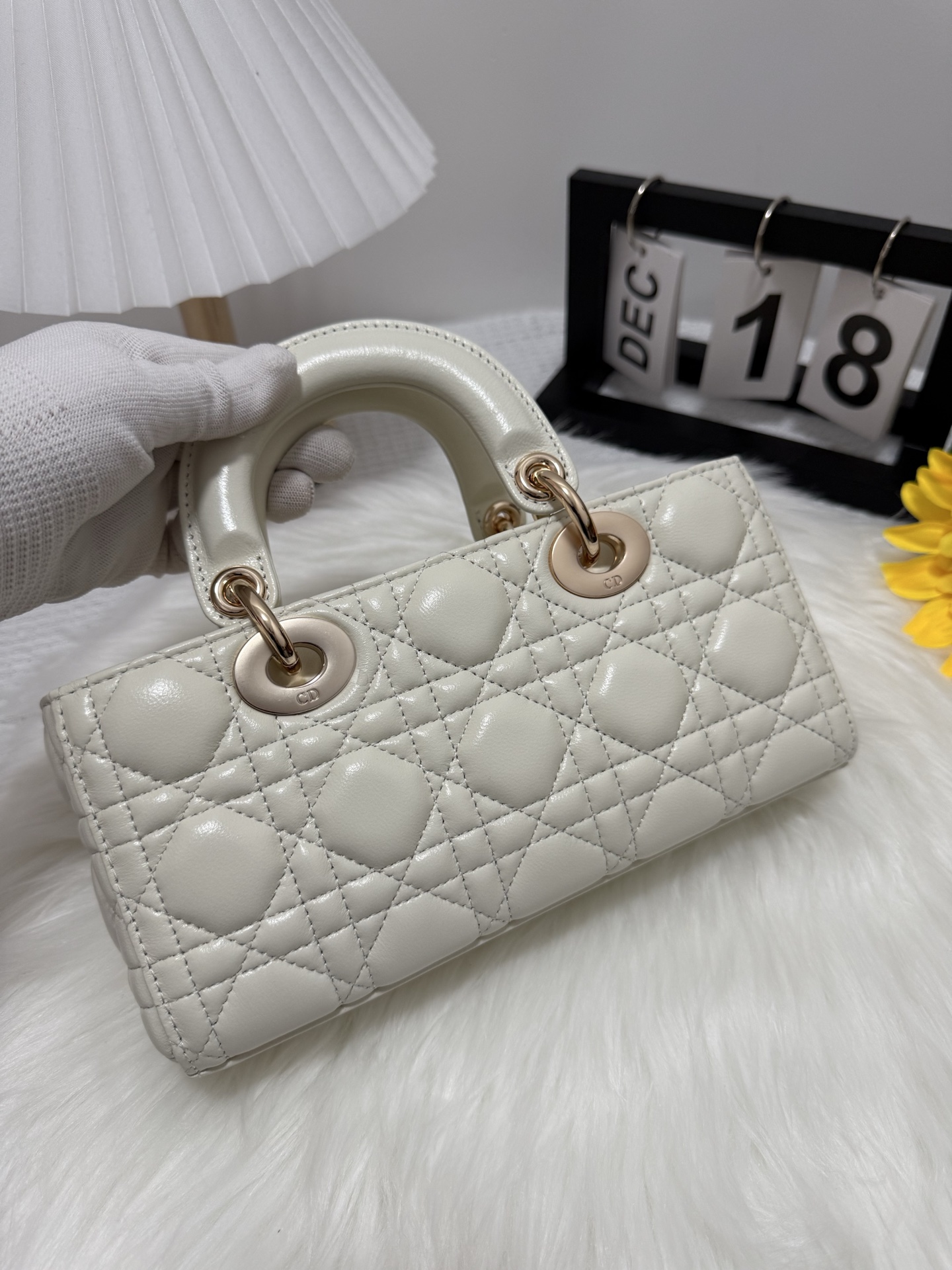 Dior D-Joy Small White Bag,Lambskin, Diamond Pattern, Gold-Tone Metal Charms 3 i1747588092233 9943 0 2