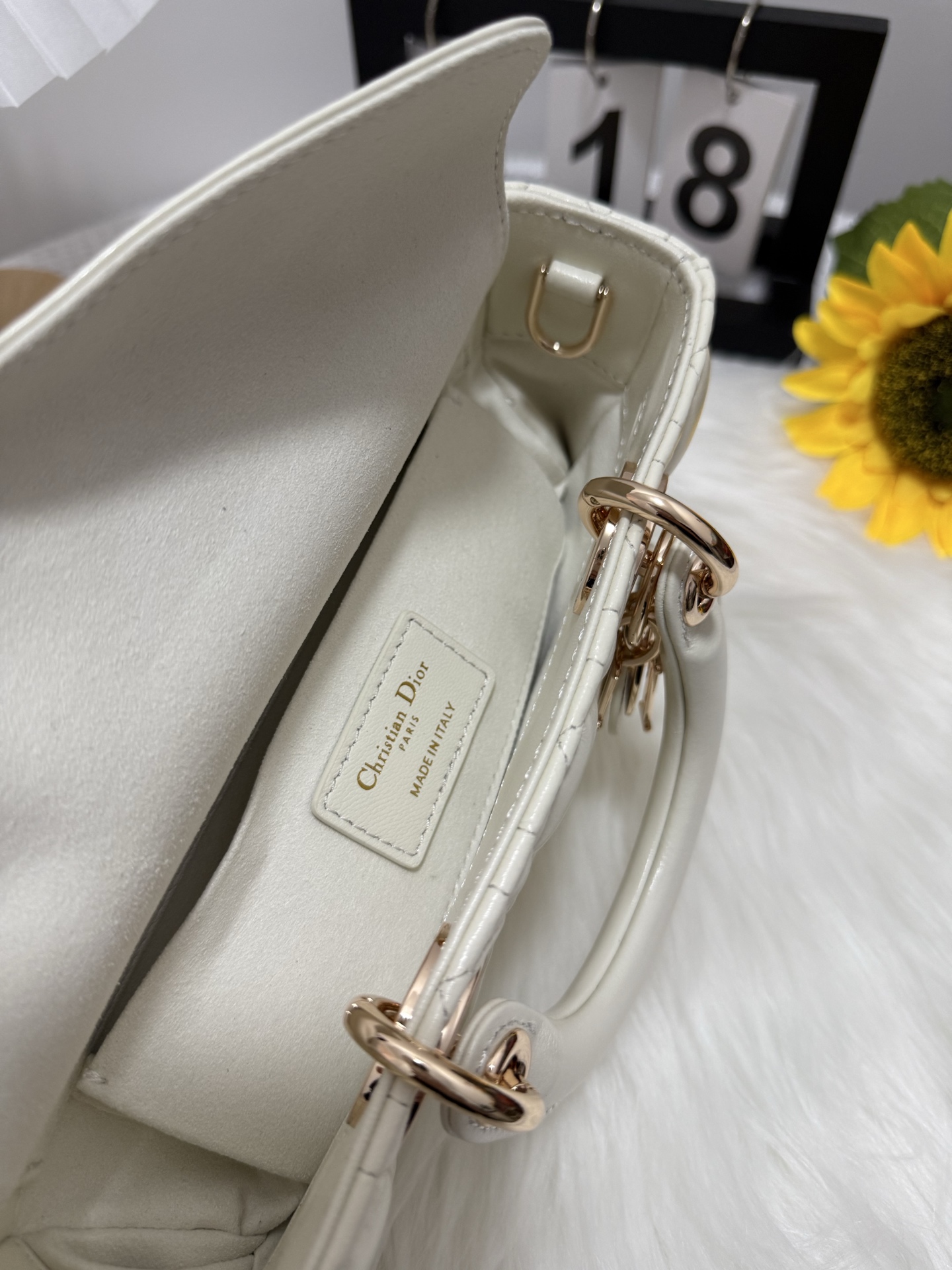 Dior D-Joy Small White Bag,Lambskin, Diamond Pattern, Gold-Tone Metal Charms 6 i1747588092246 3350 0 5