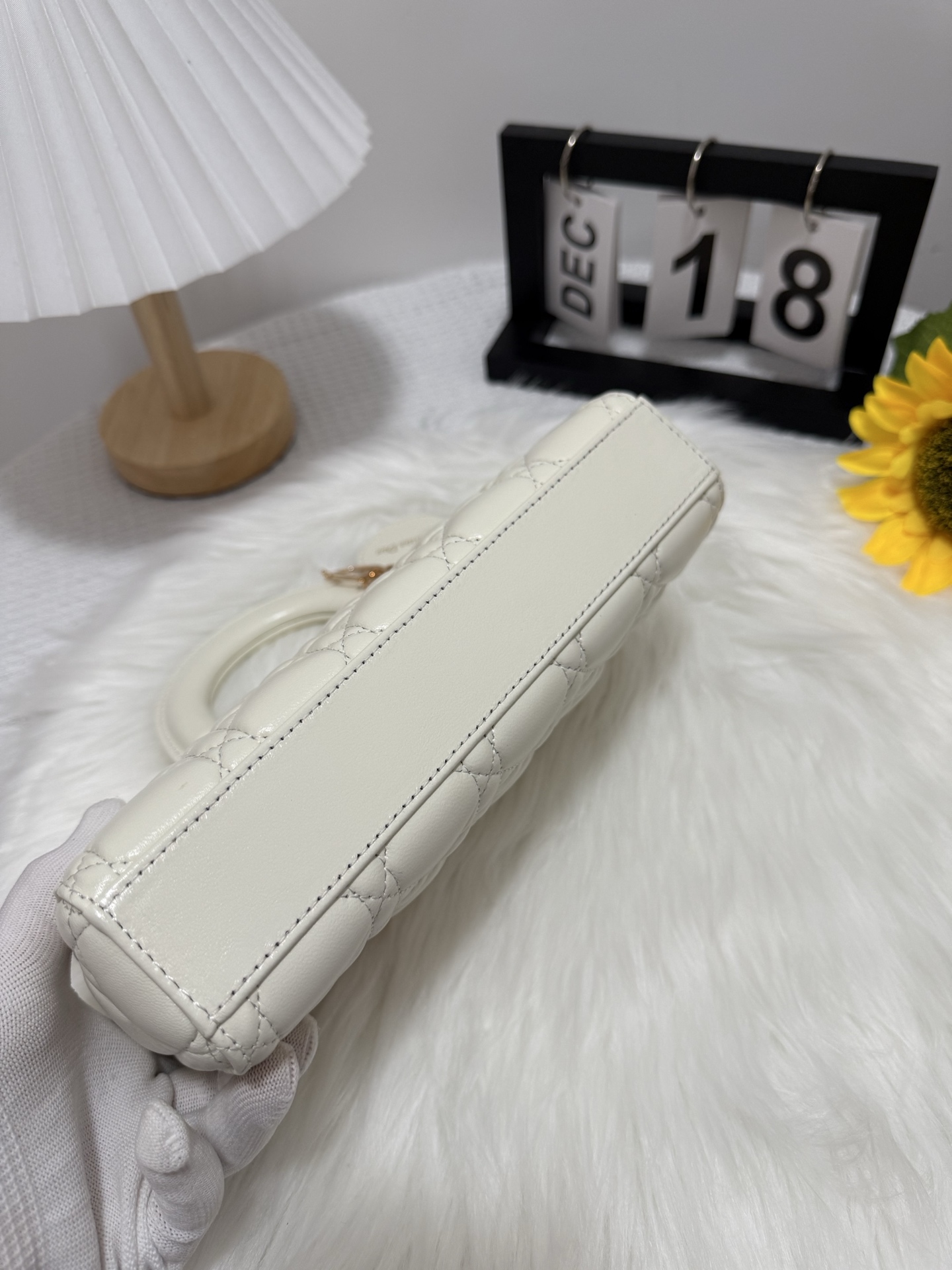 Dior D-Joy Small White Bag,Lambskin, Diamond Pattern, Gold-Tone Metal Charms 4 i1747588093193 3004 0 3