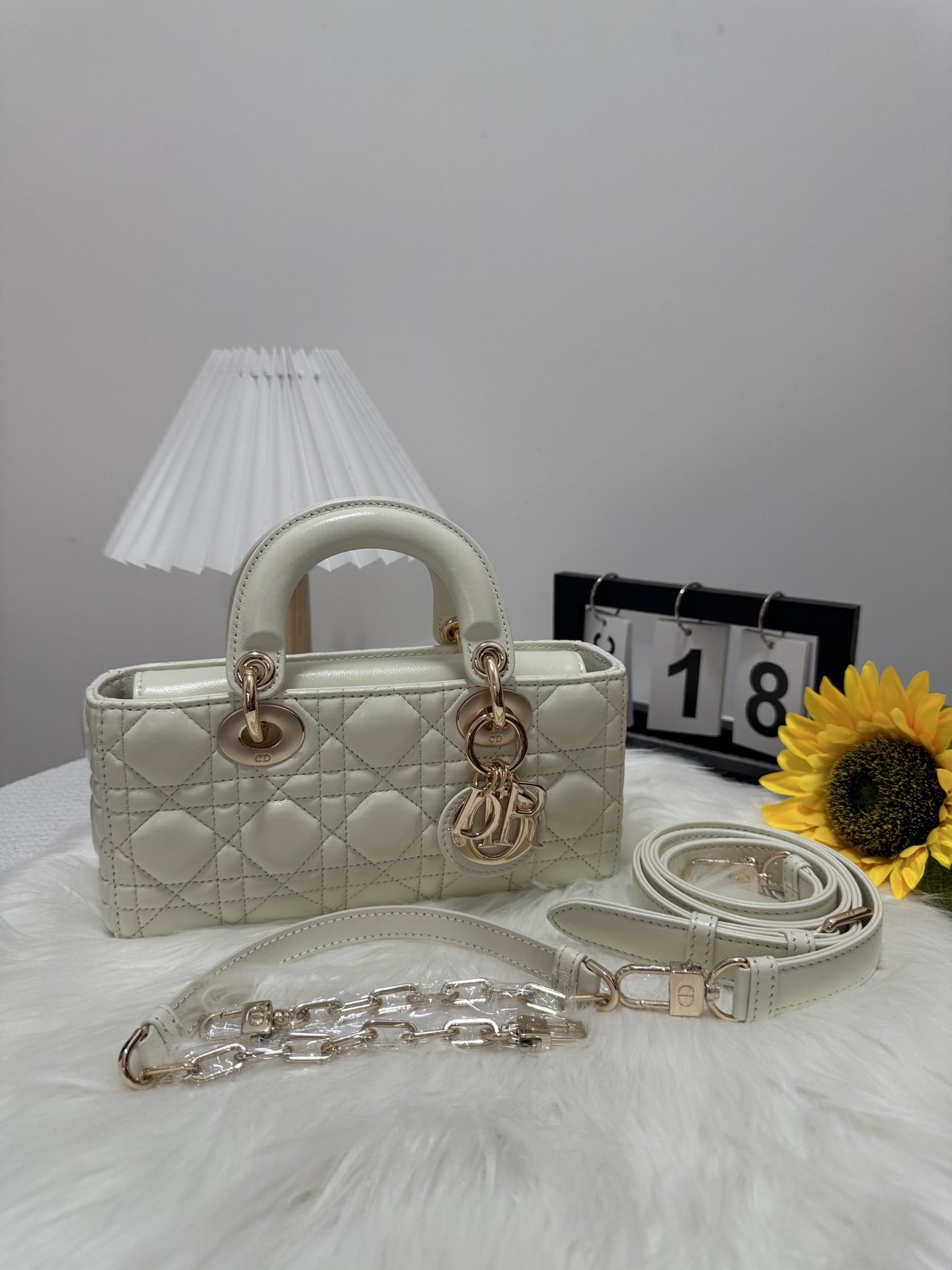 Dior D-Joy Small White Bag,Lambskin, Diamond Pattern, Gold-Tone Metal Charms 9 i1747588093215 8481 0 8