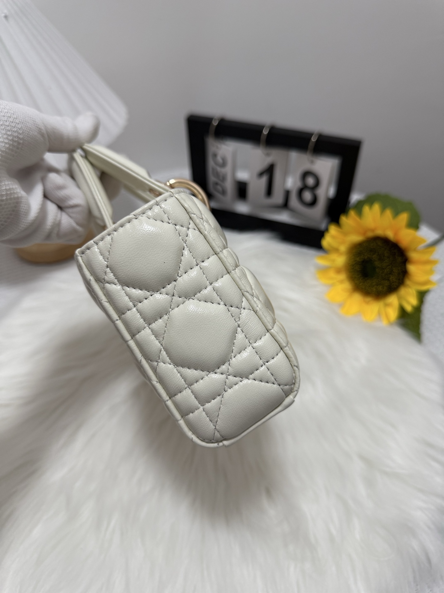 Dior D-Joy Small White Bag,Lambskin, Diamond Pattern, Gold-Tone Metal Charms 2 i1747588093242 2360 0 1