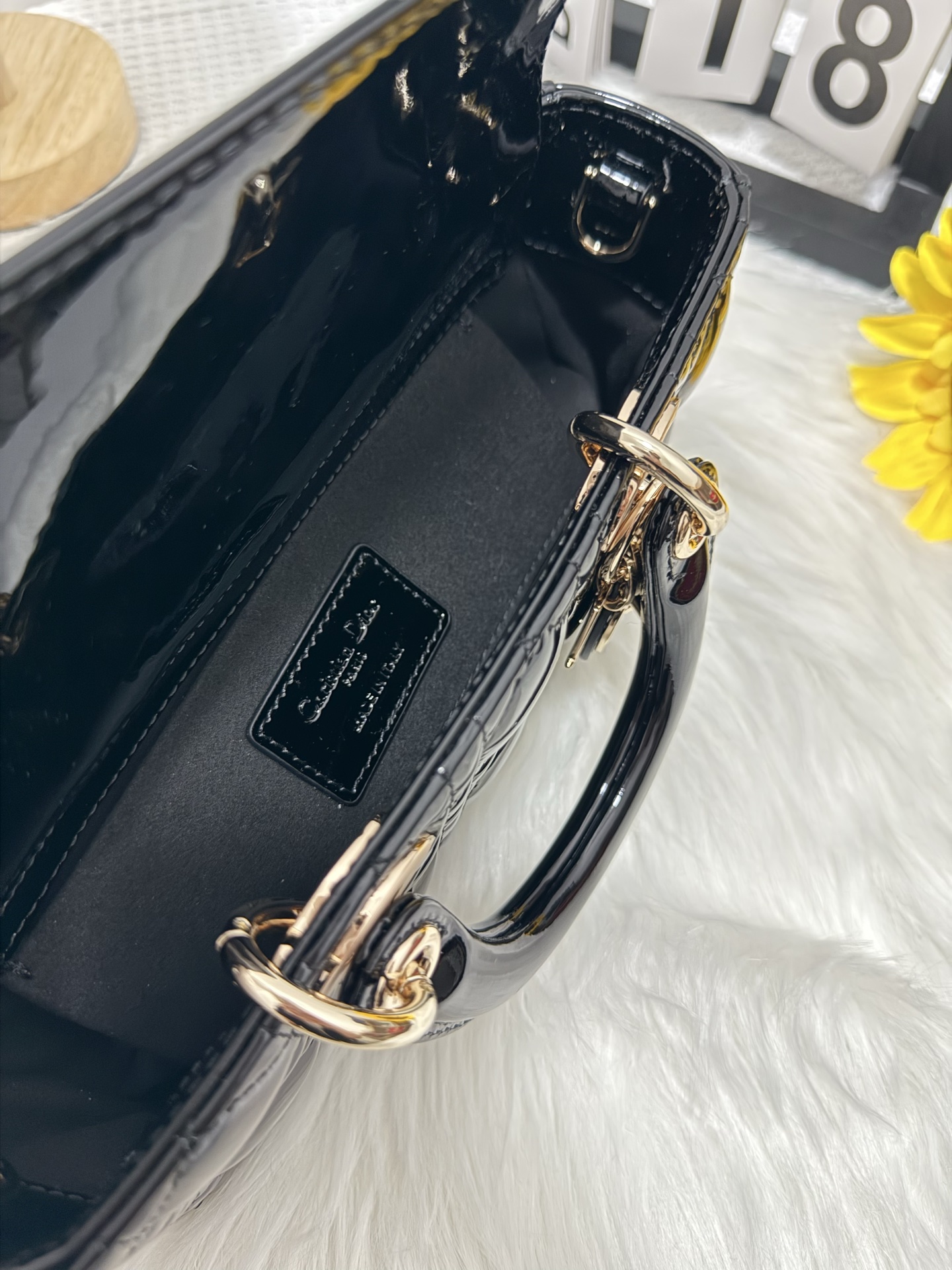 Dior D-Joy Small Black Patent Leather Bag with Dual Straps 6 i1747588242211 2296 0 5