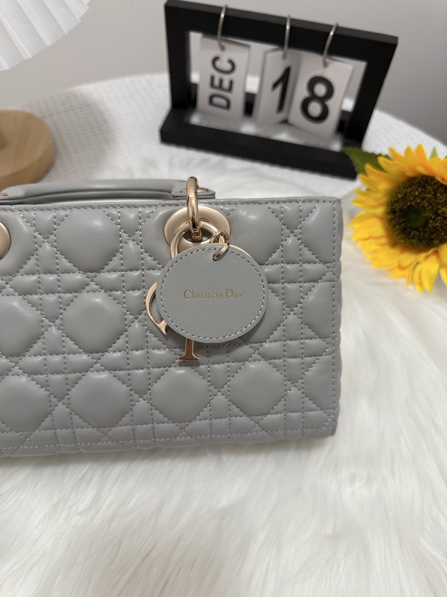 D-Joy Lambskin Bag, Cloud Grey, Large, with Two Straps, Quilted Design 8 i1747588684139 3654 0 7