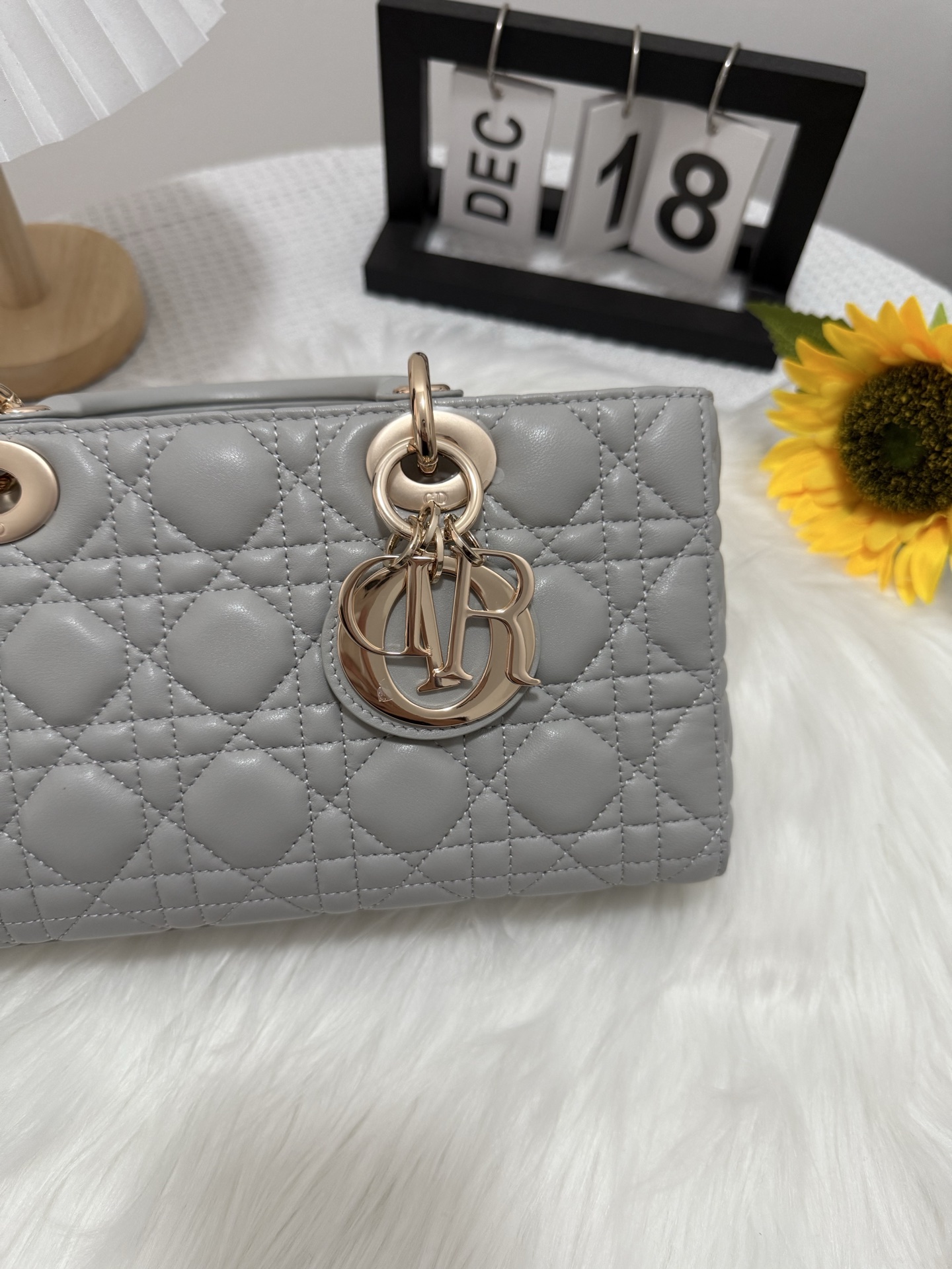 D-Joy Lambskin Bag, Cloud Grey, Large, with Two Straps, Quilted Design 7 i1747588684166 6865 0 6