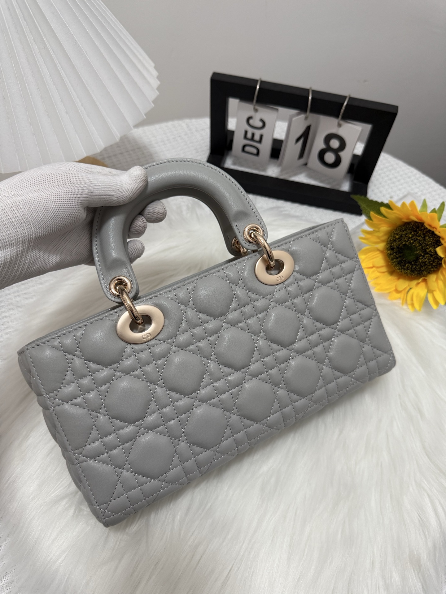 D-Joy Lambskin Bag, Cloud Grey, Large, with Two Straps, Quilted Design 3 i1747588684213 1654 0 2